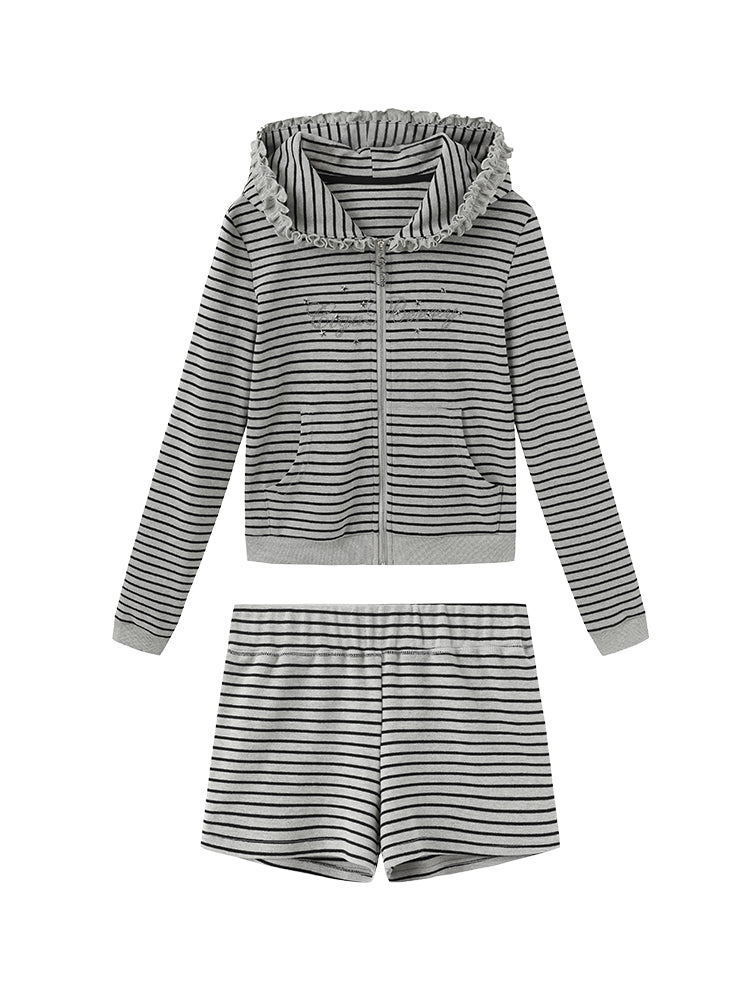 Vintage Striped Sweat Top & Shorts Set-Up