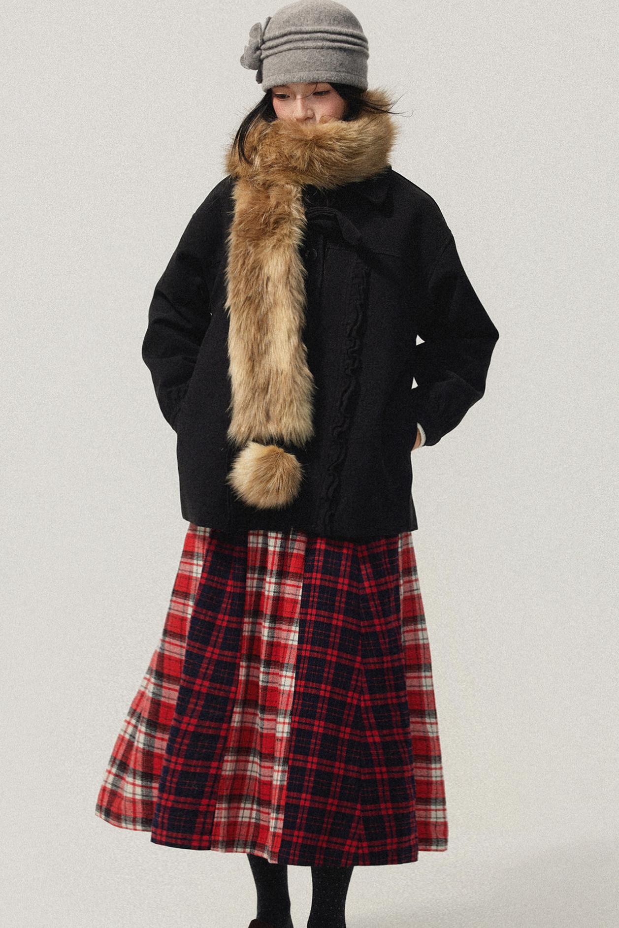 Red Plaid Elastic Waist A-Line Skirt