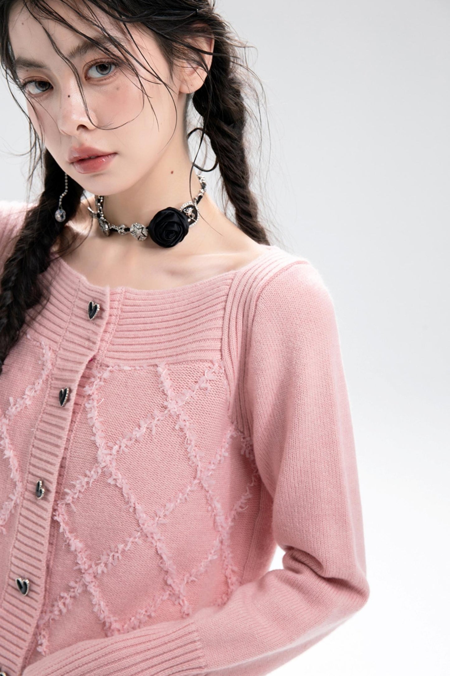 Kamelien-Pink Jacquard-Oberteil
