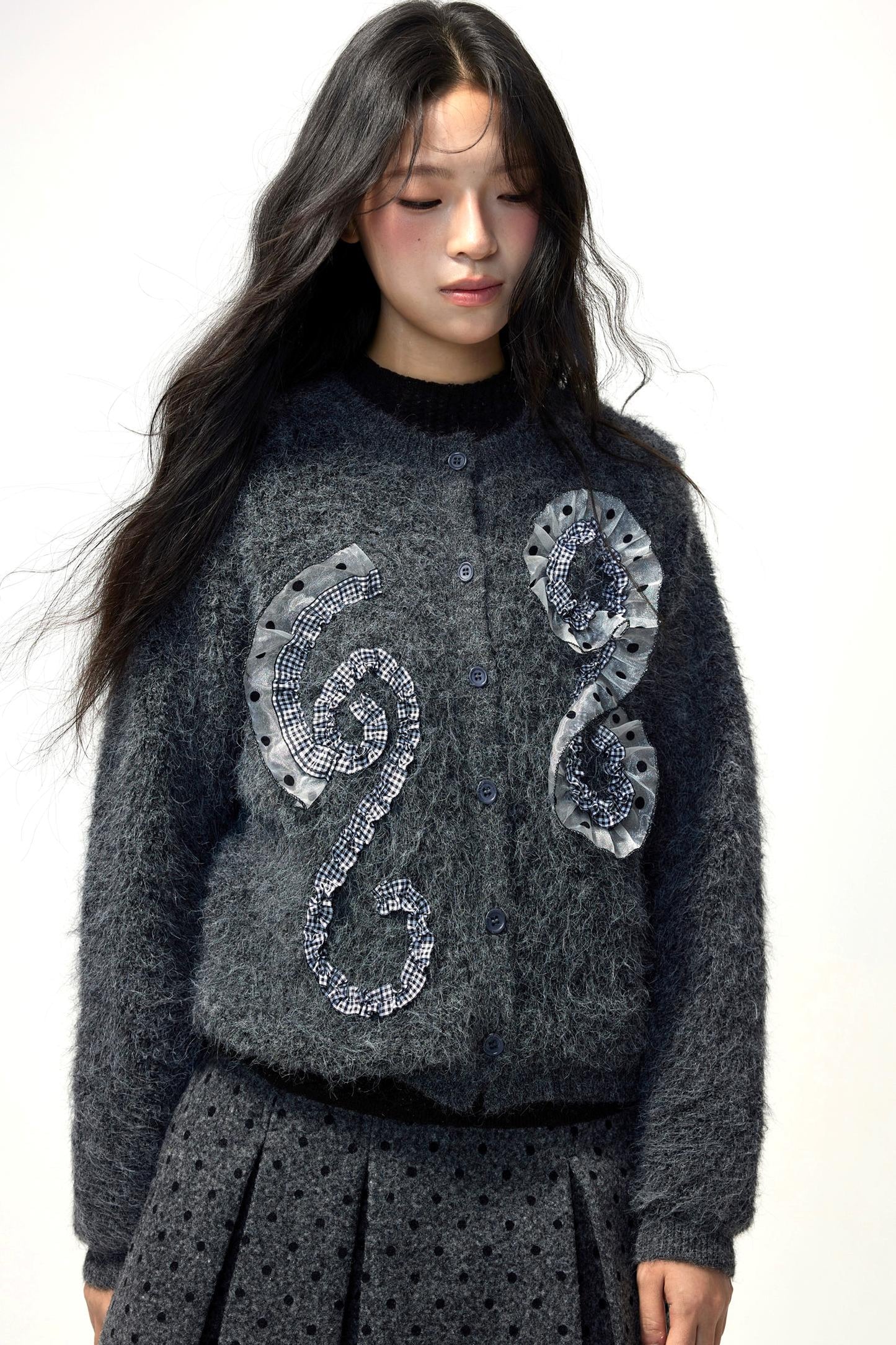 Grey Plaid Polka Dot Sweater