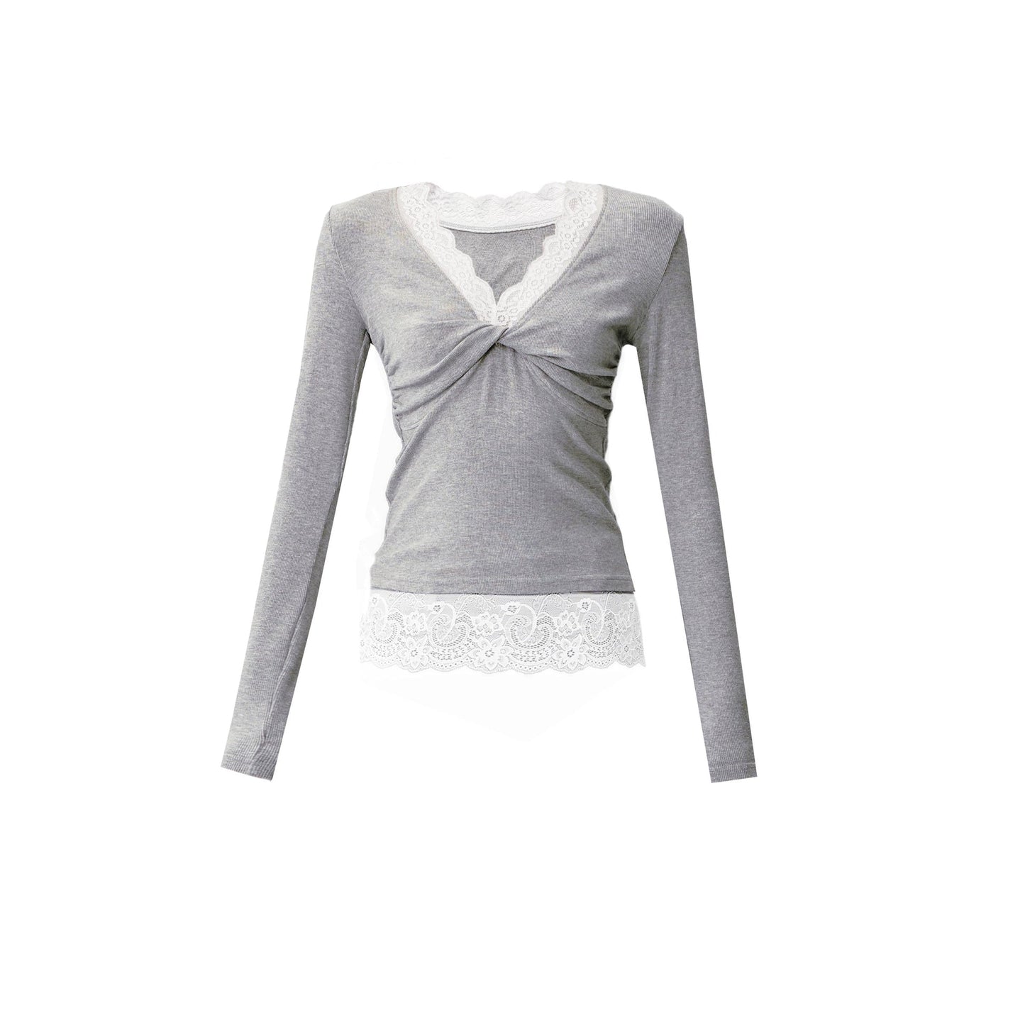 Lace Paneled V-Neck Waist Top