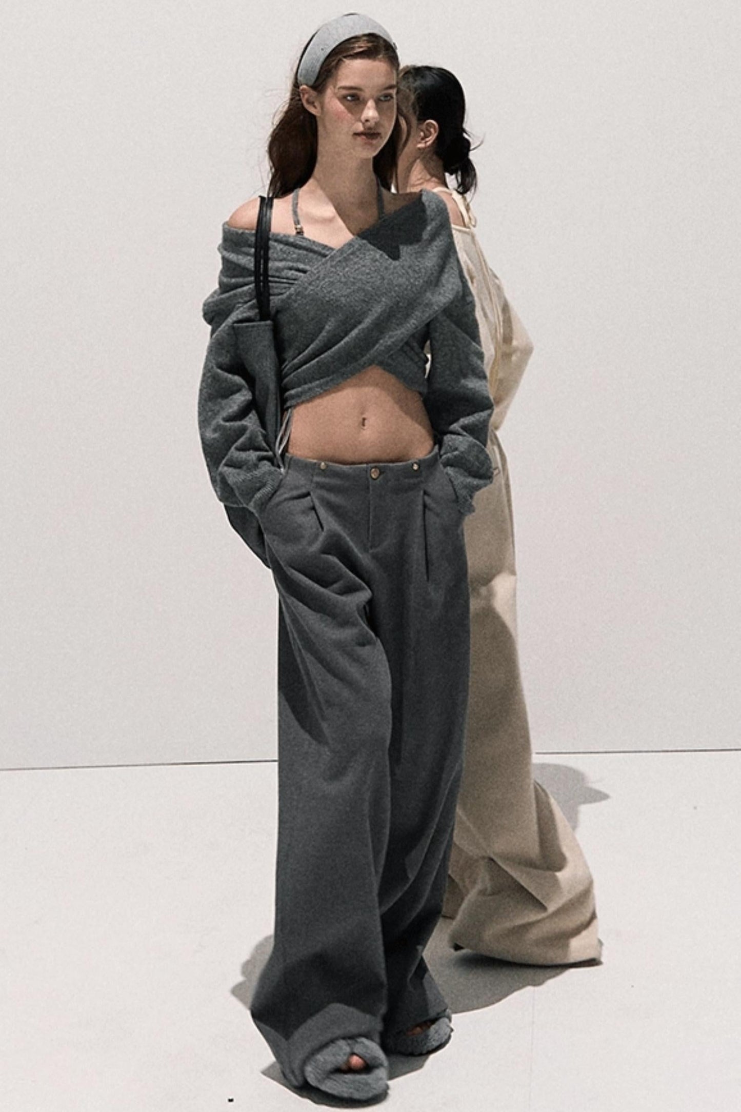 Cross-Waist Cropped Sweater