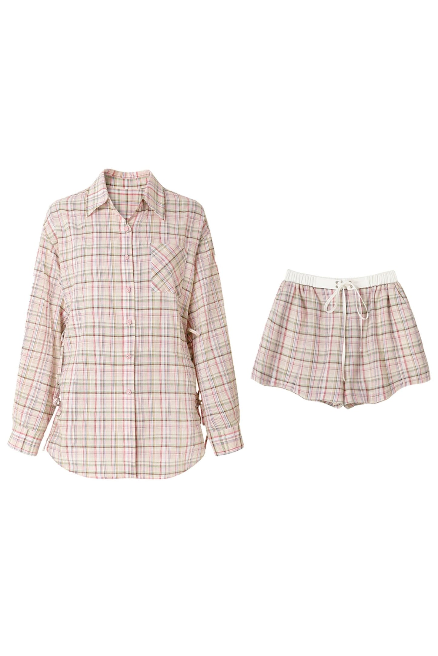 Purple Plaid Tie-Front Shirt Pants Set-Up