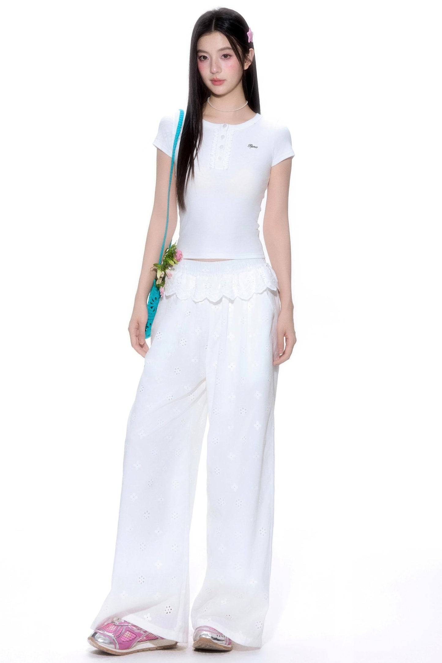 Floral Lace Wide-Leg Pants