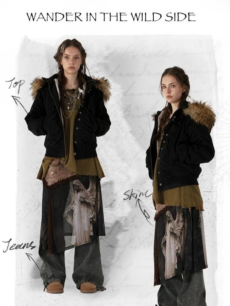 Kapuze große Fellkragen kurze Parker Pilotjacke