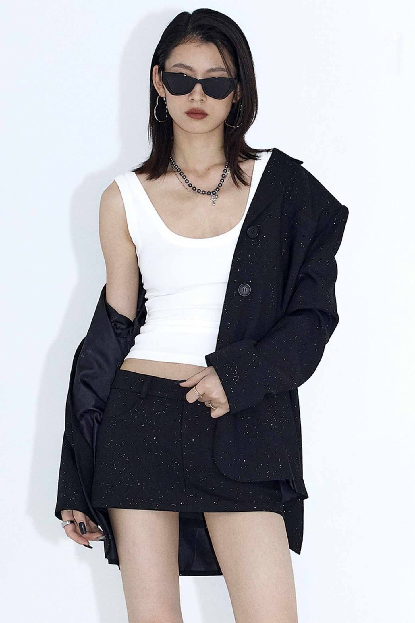 Glittering Halter Skirted Pants