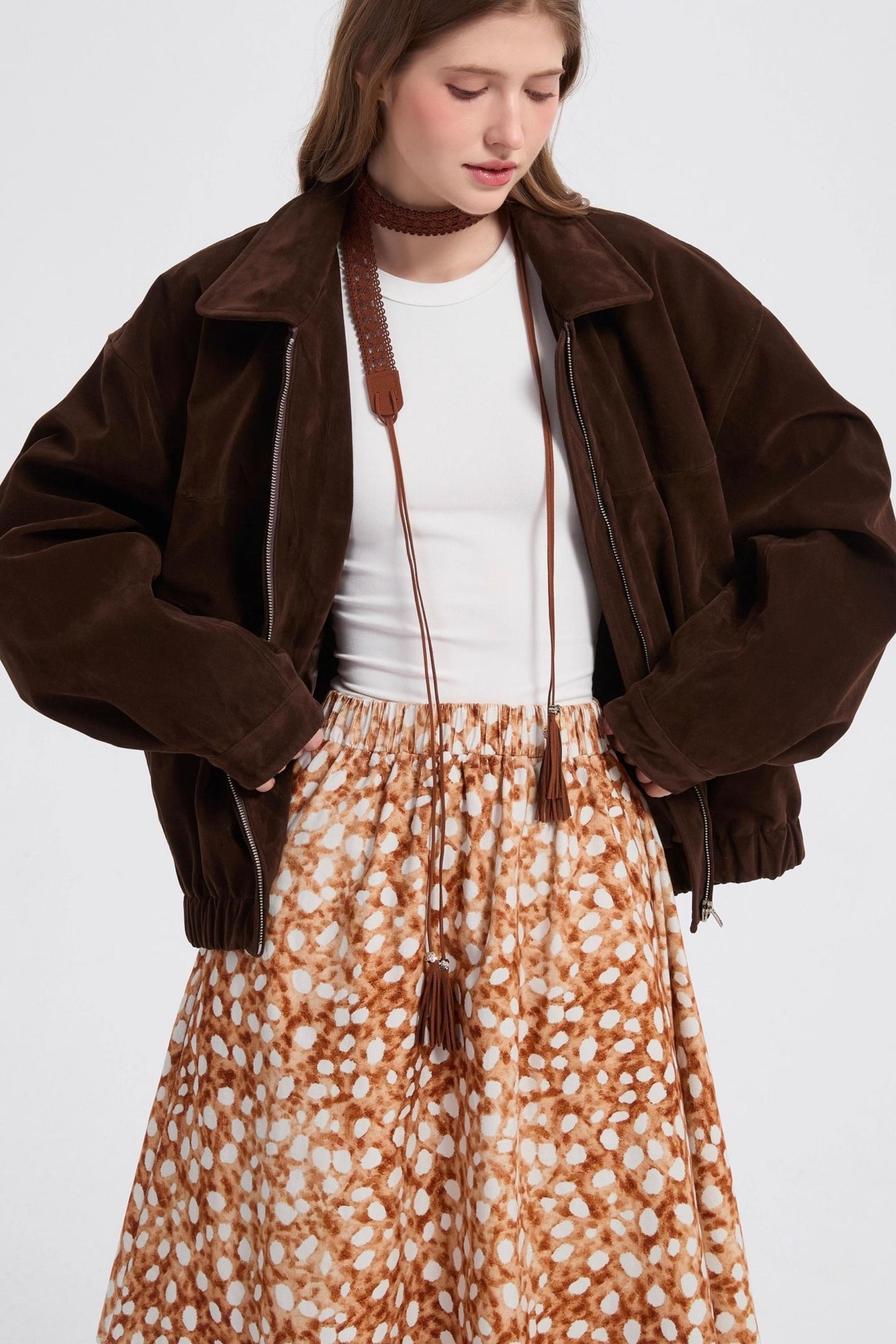 Autumn Corduroy Leopard Polka Dot Skirt