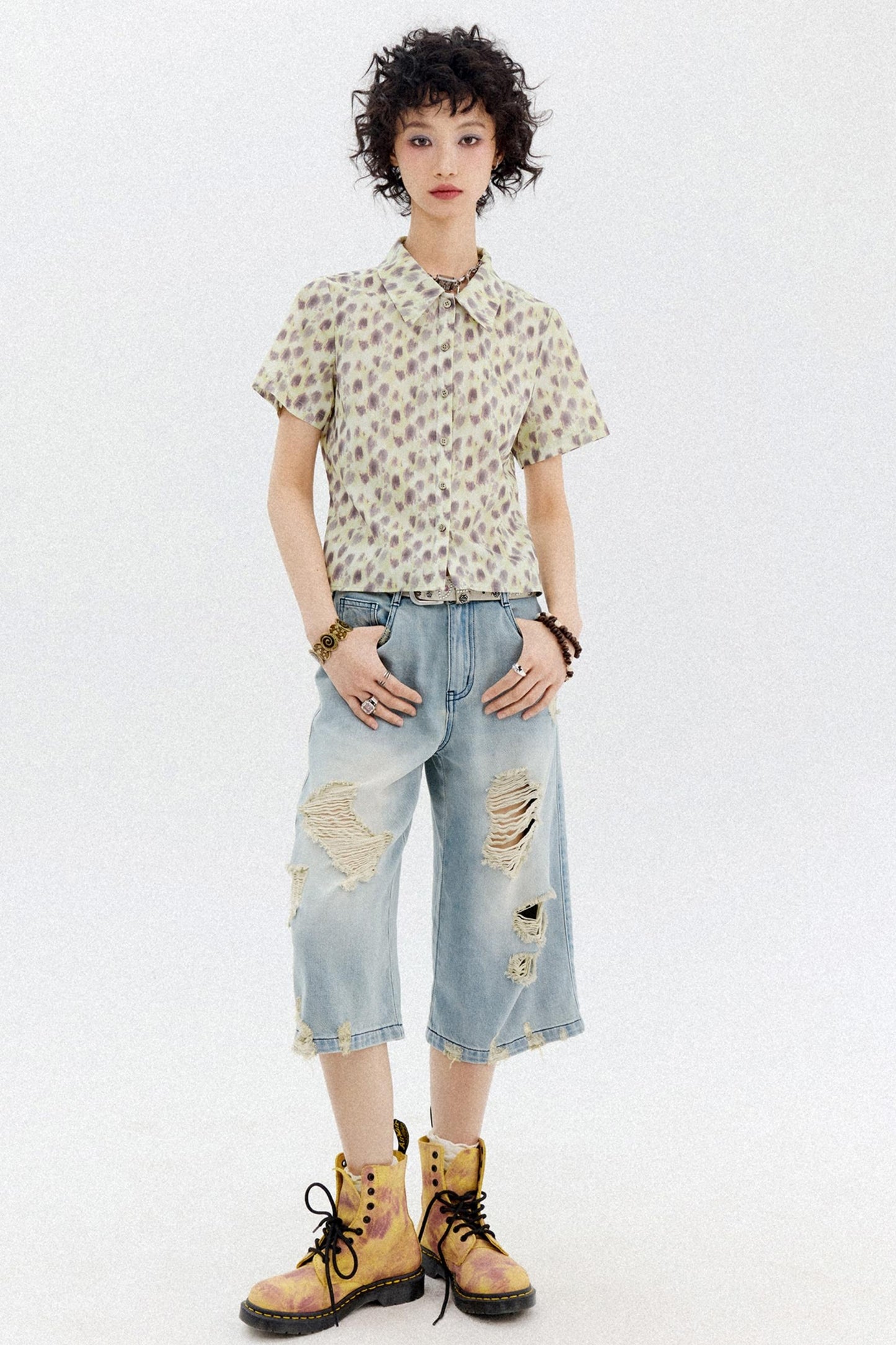 Yellow Green Leopard Print Shirt