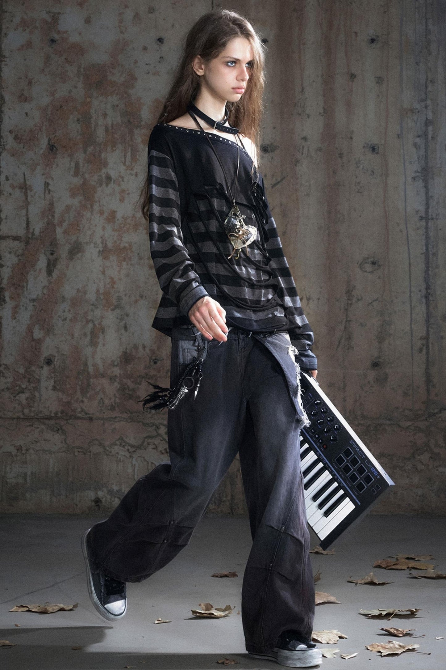 Double-Waist Patchwork Wide-Leg Pants