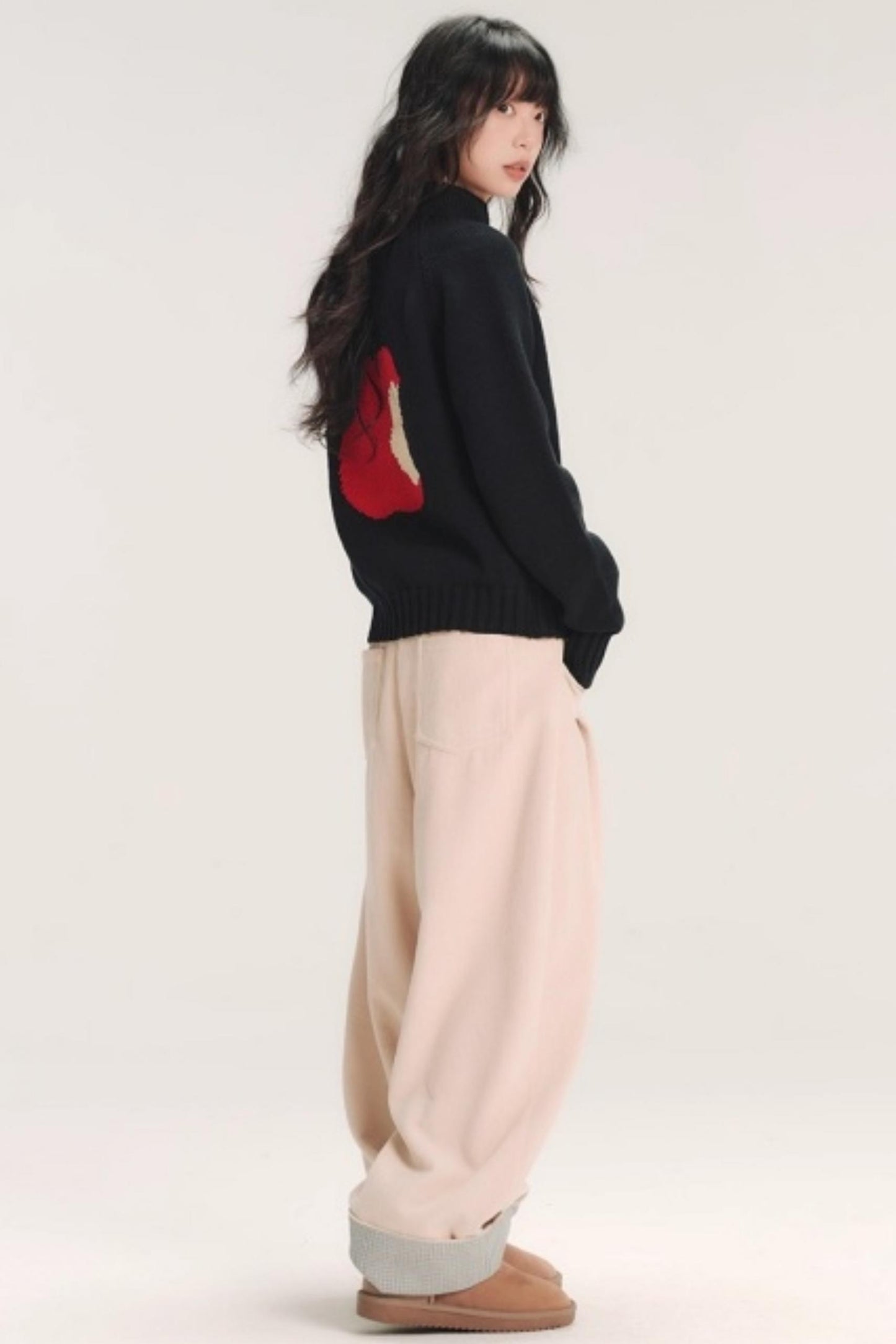 Hand-Painted Apple Embroidery Cardigan