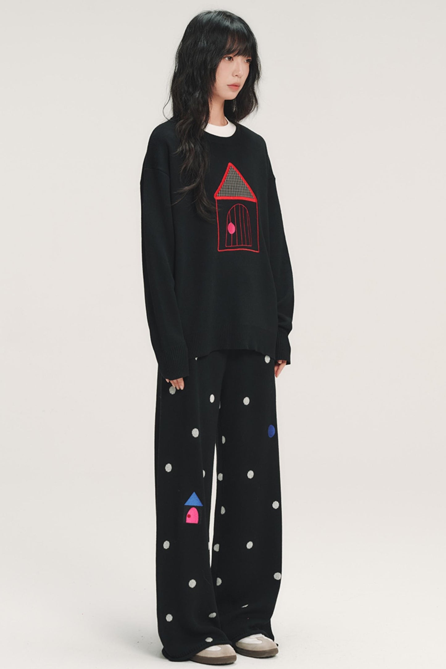 Bunte Strickhose mit Polka Dots