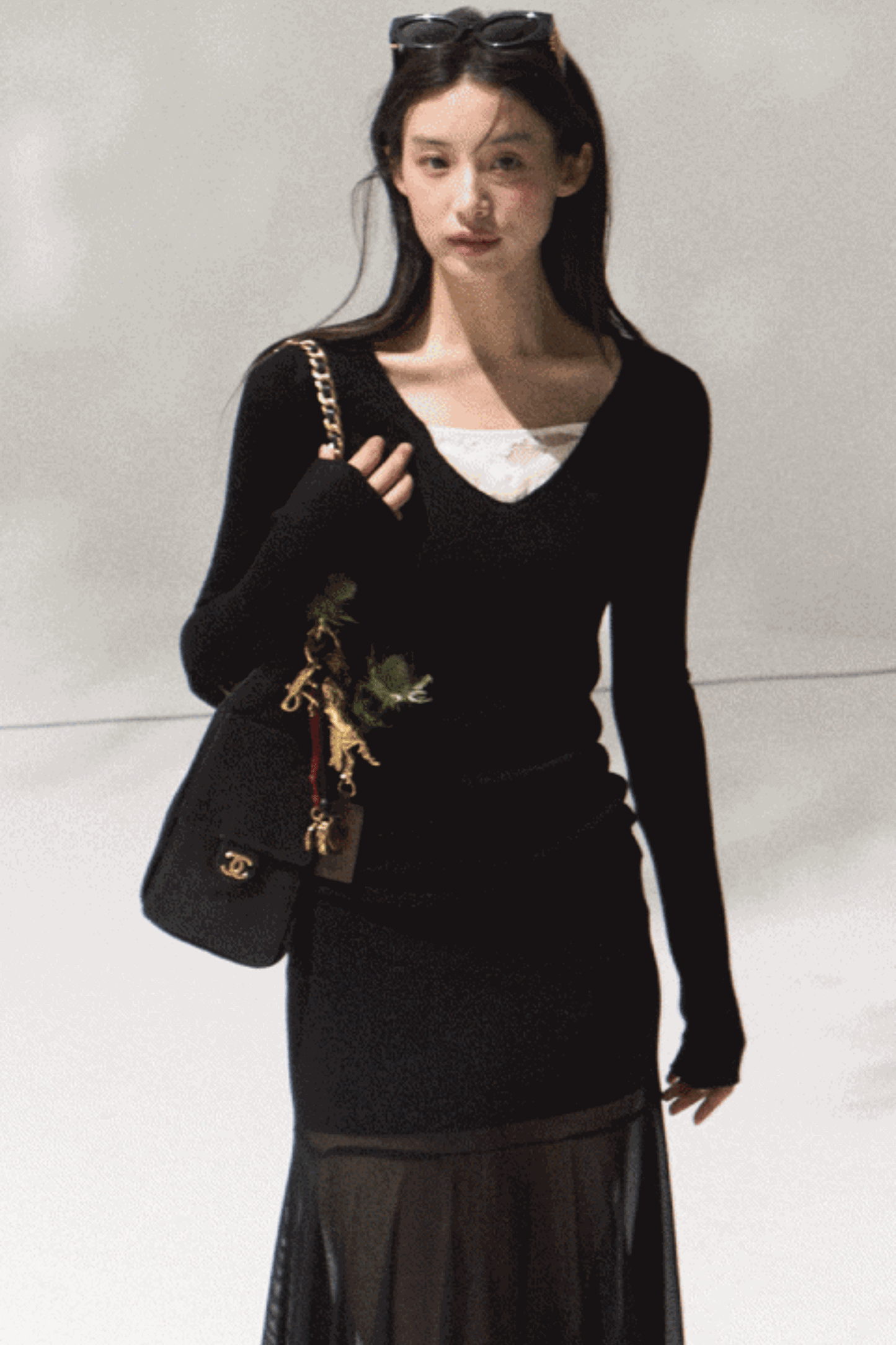 High-Waisted Knit Mesh Skirt