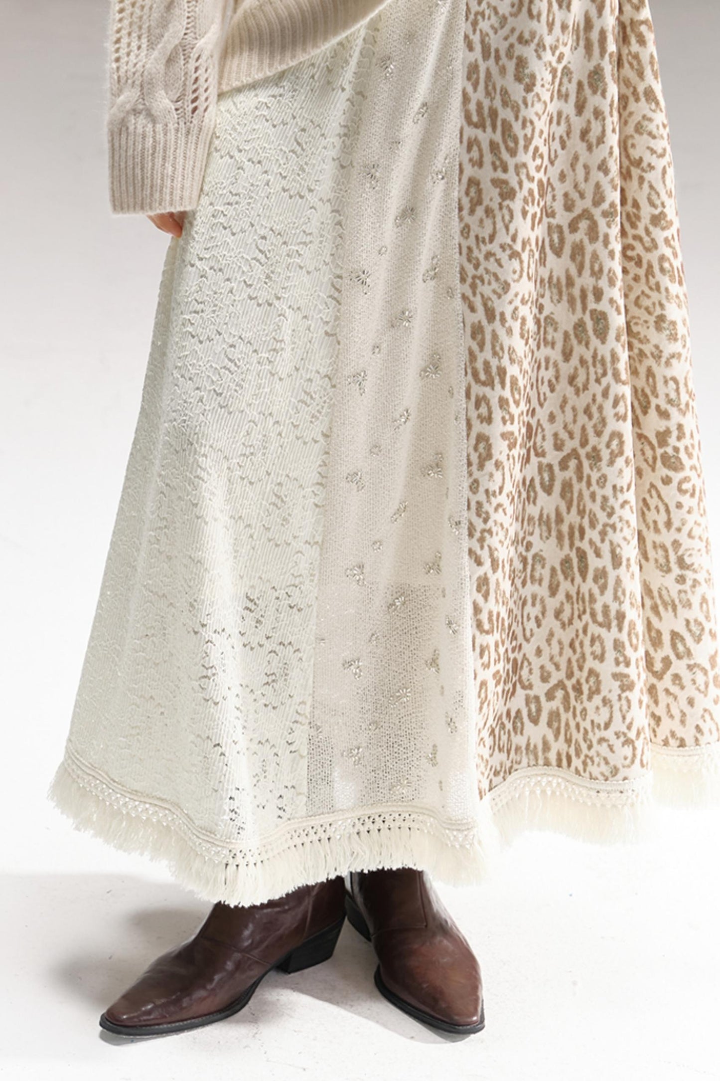 Silk Leopard Print Patchwork Skirt