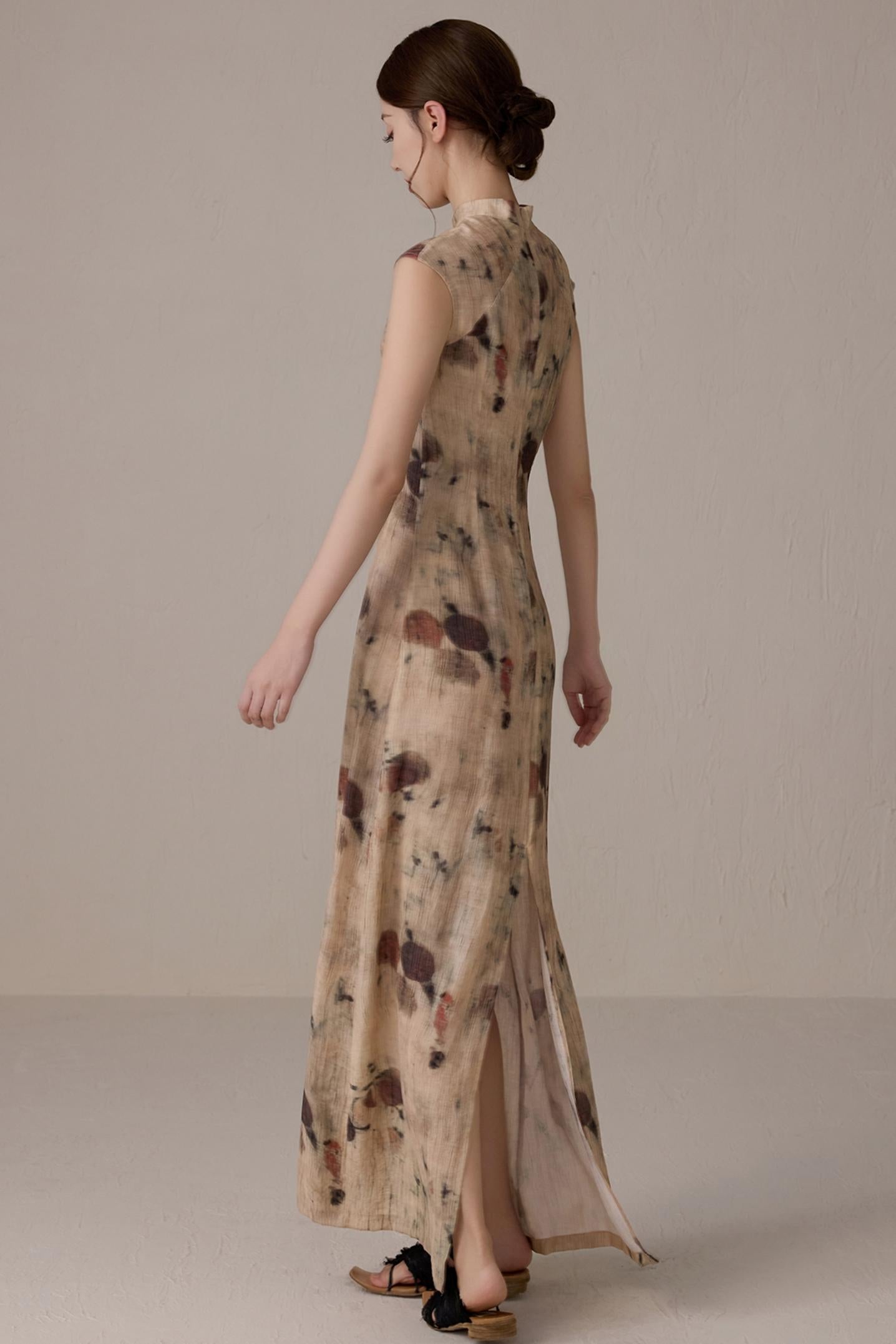 Slim Waist Floral Cheongsam Dress