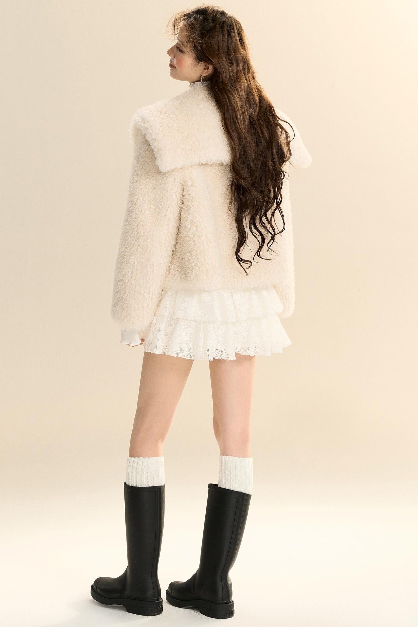 Französischer Stil Lammleder Kurzmantel