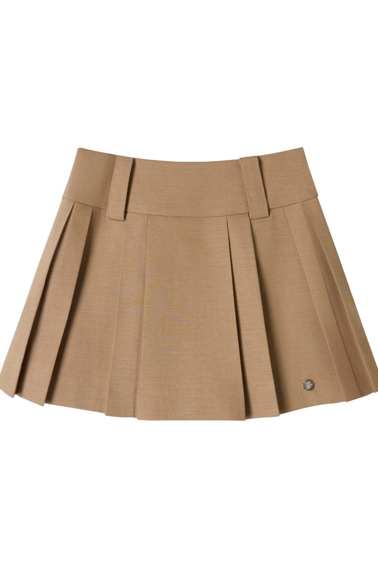 Khaki Retro Pleated Skirt