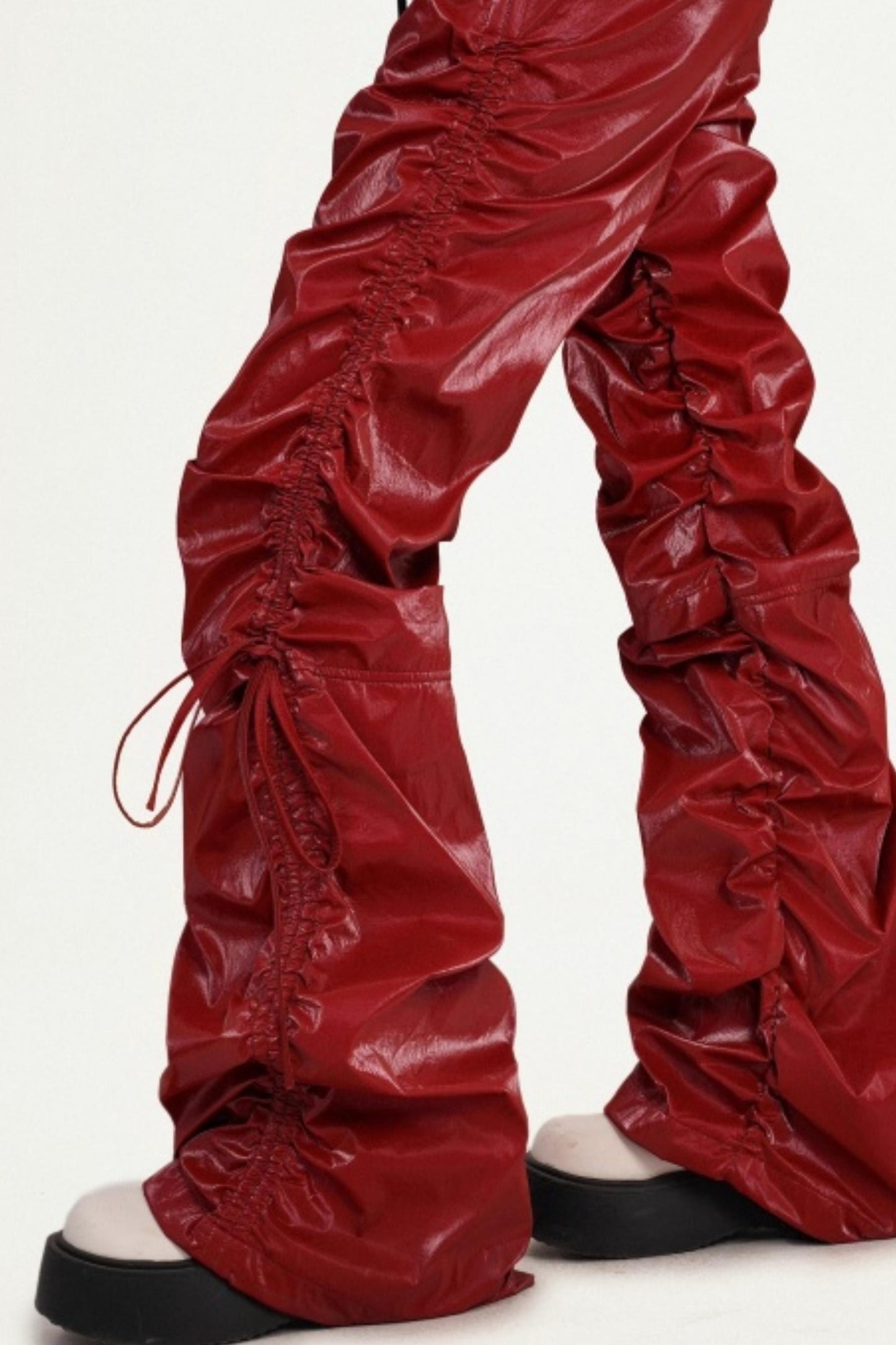 Red Pleated Leather Pants