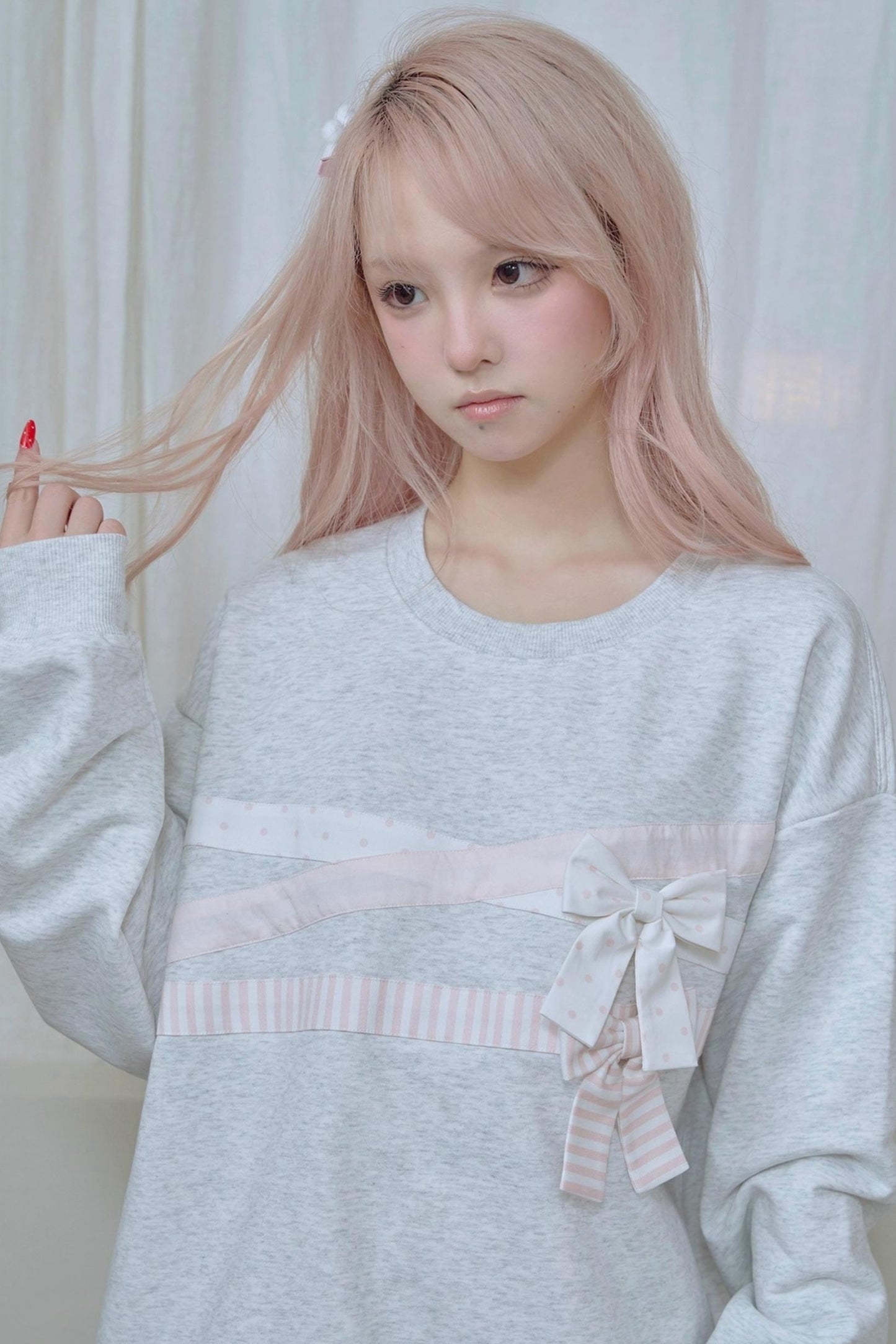 Cotton Bow Patchwork Sweatshirt