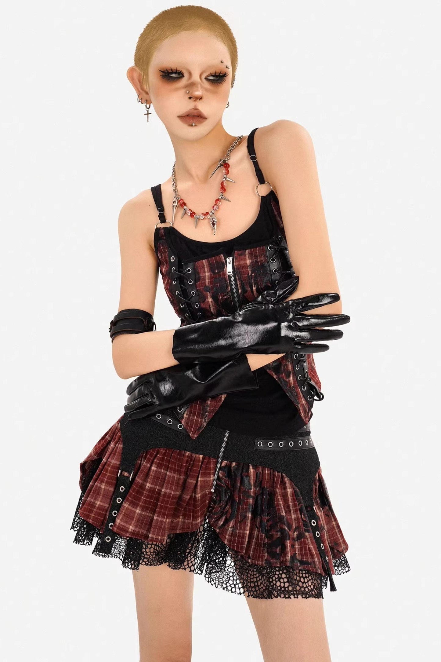 Punk Patchwork Mesh Skirt