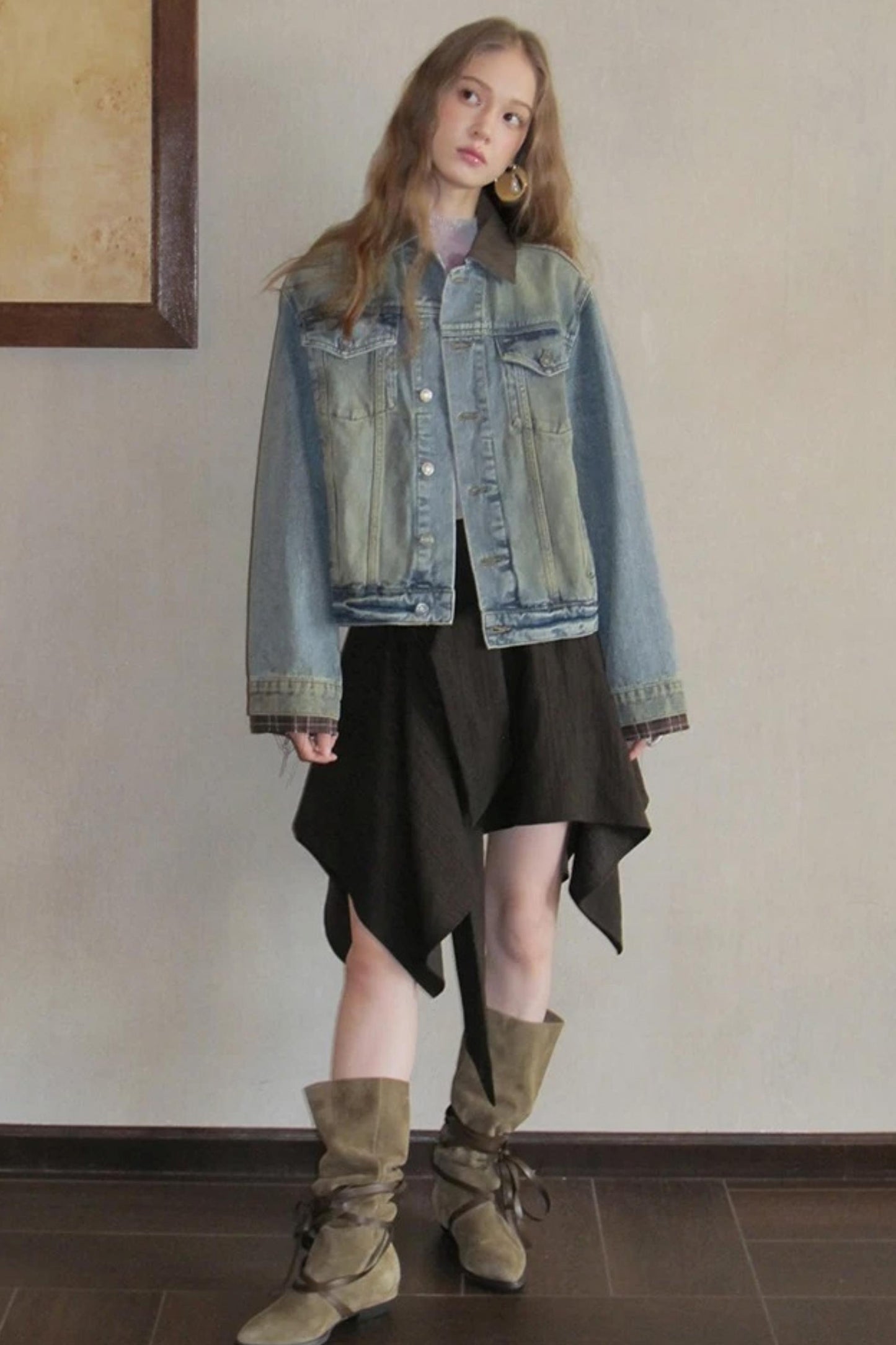 Vintage Washed Leather Denim Jacket