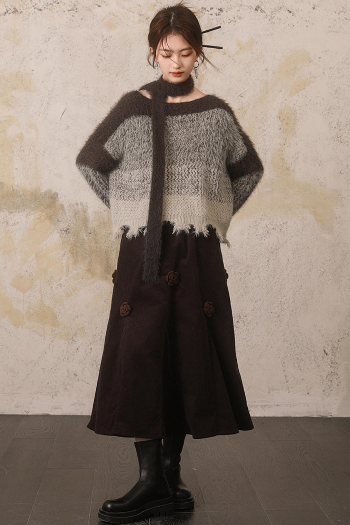 마이야르 브라운 플로럴 스커트