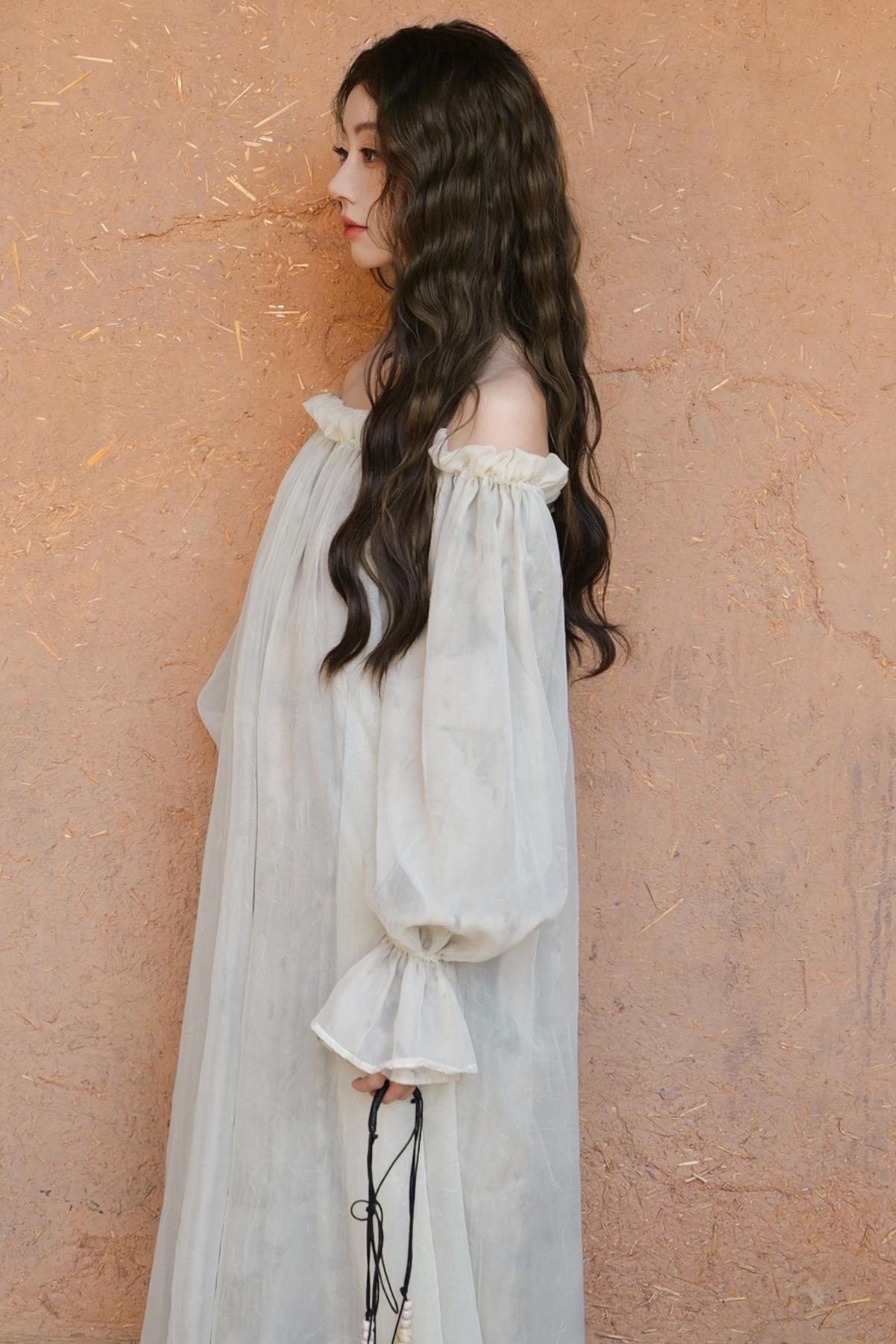 French Romantic Lace Neck Long Dress