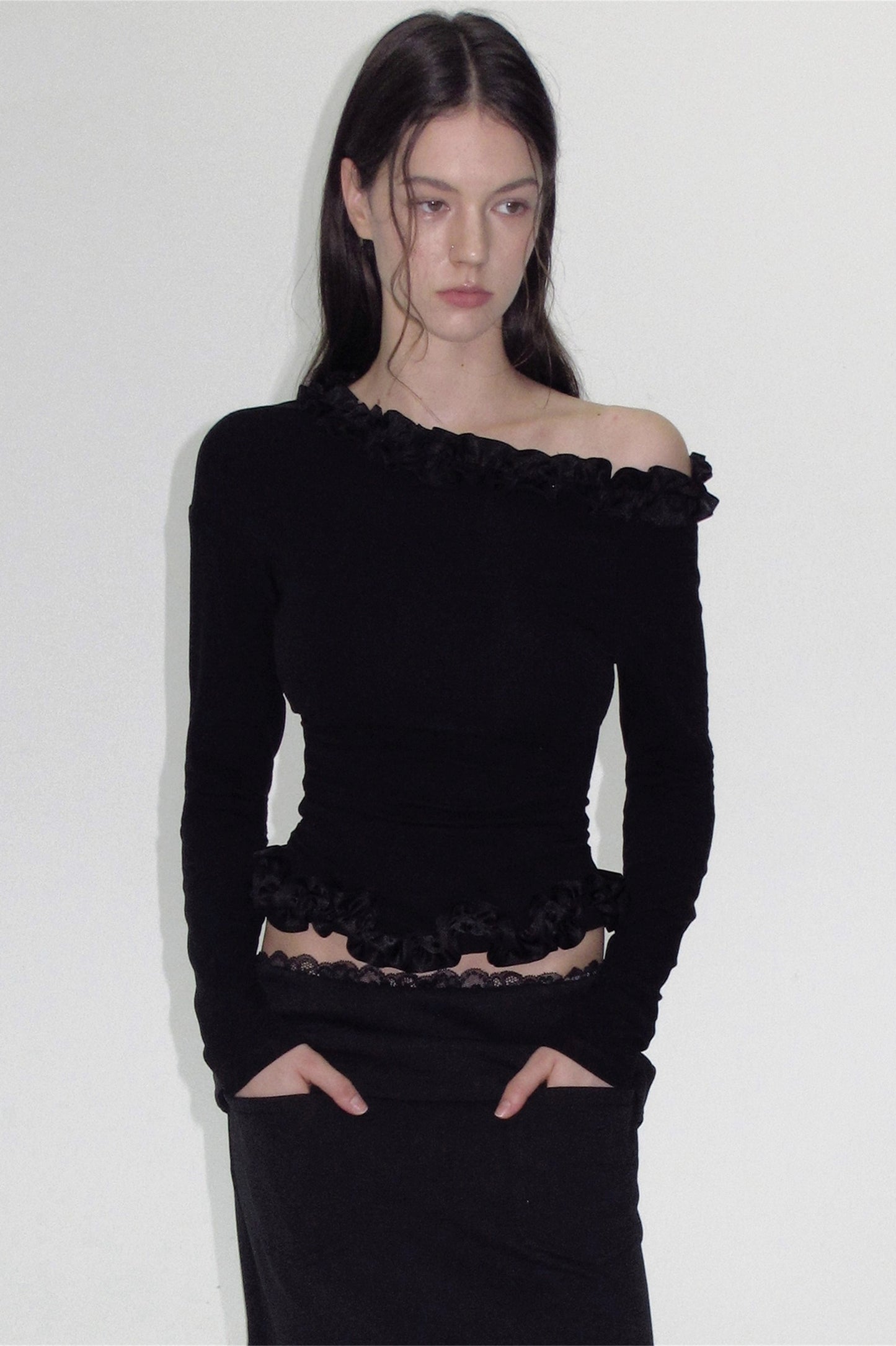 Irregular Lace Waist Slimming Top