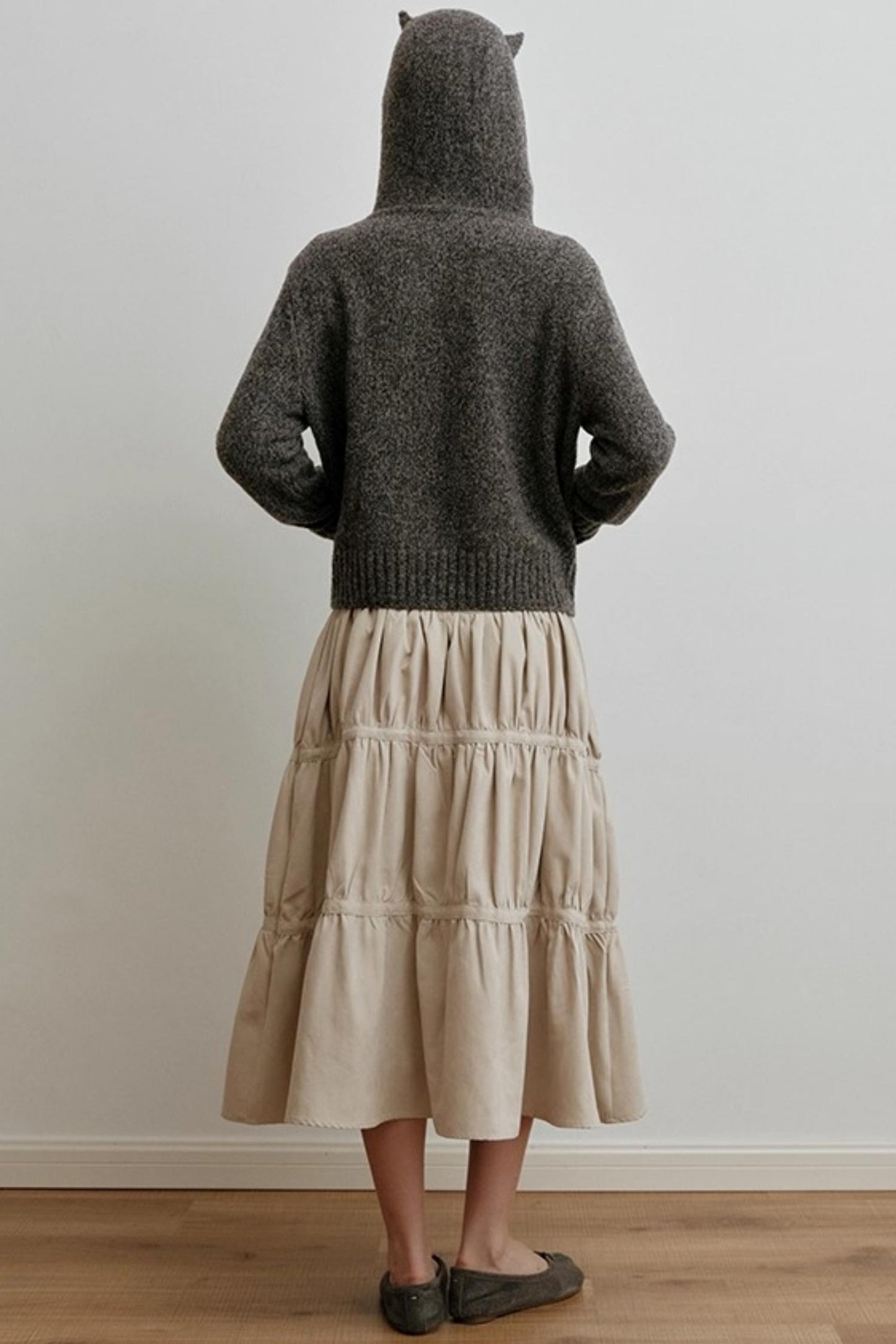 American Retro Suede Spliced Belt Umbrella Skirt