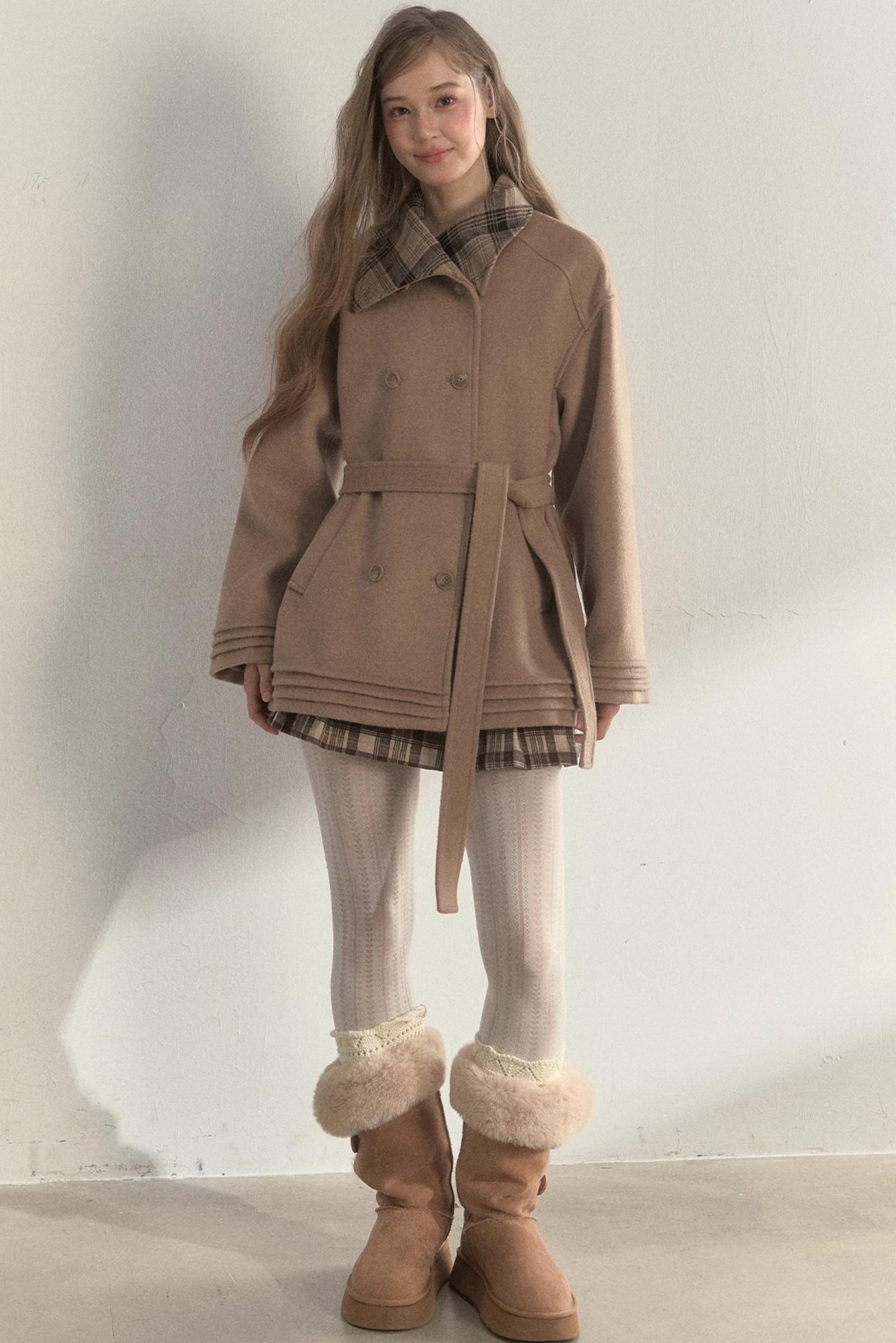 Plaid Double-Breasted Wool Coat