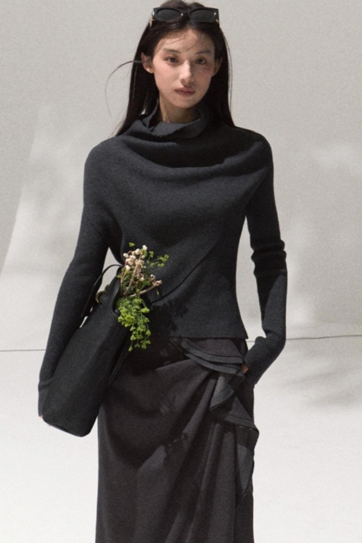 Oak Sculptural Pleated Midi Skirt