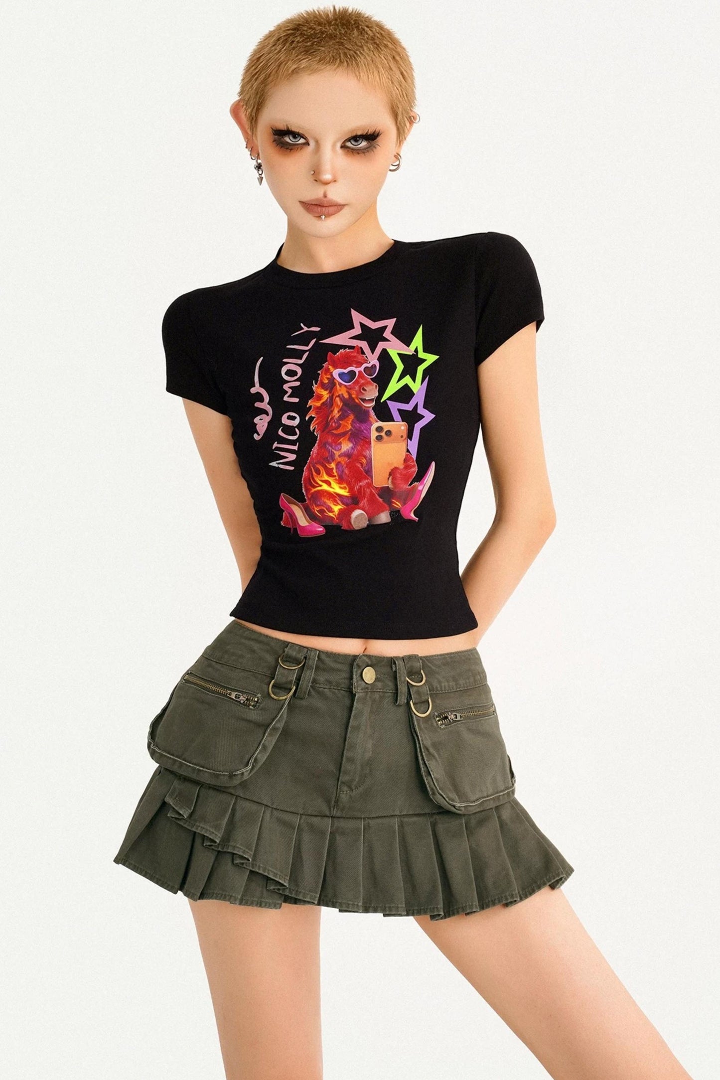 Retro Pleated A-Line Skirt