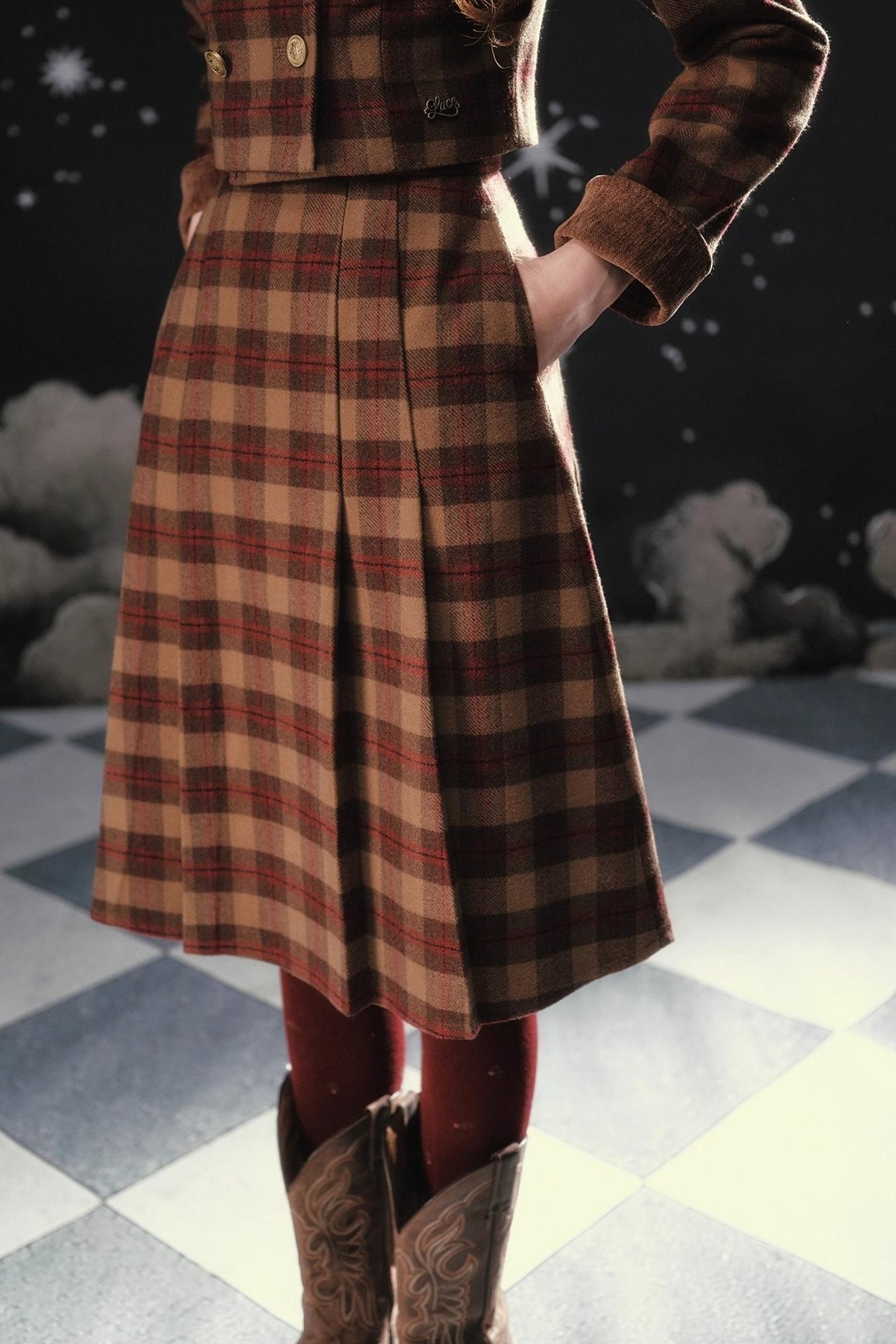 Plaid Woolen Jacket Suit Set-Up