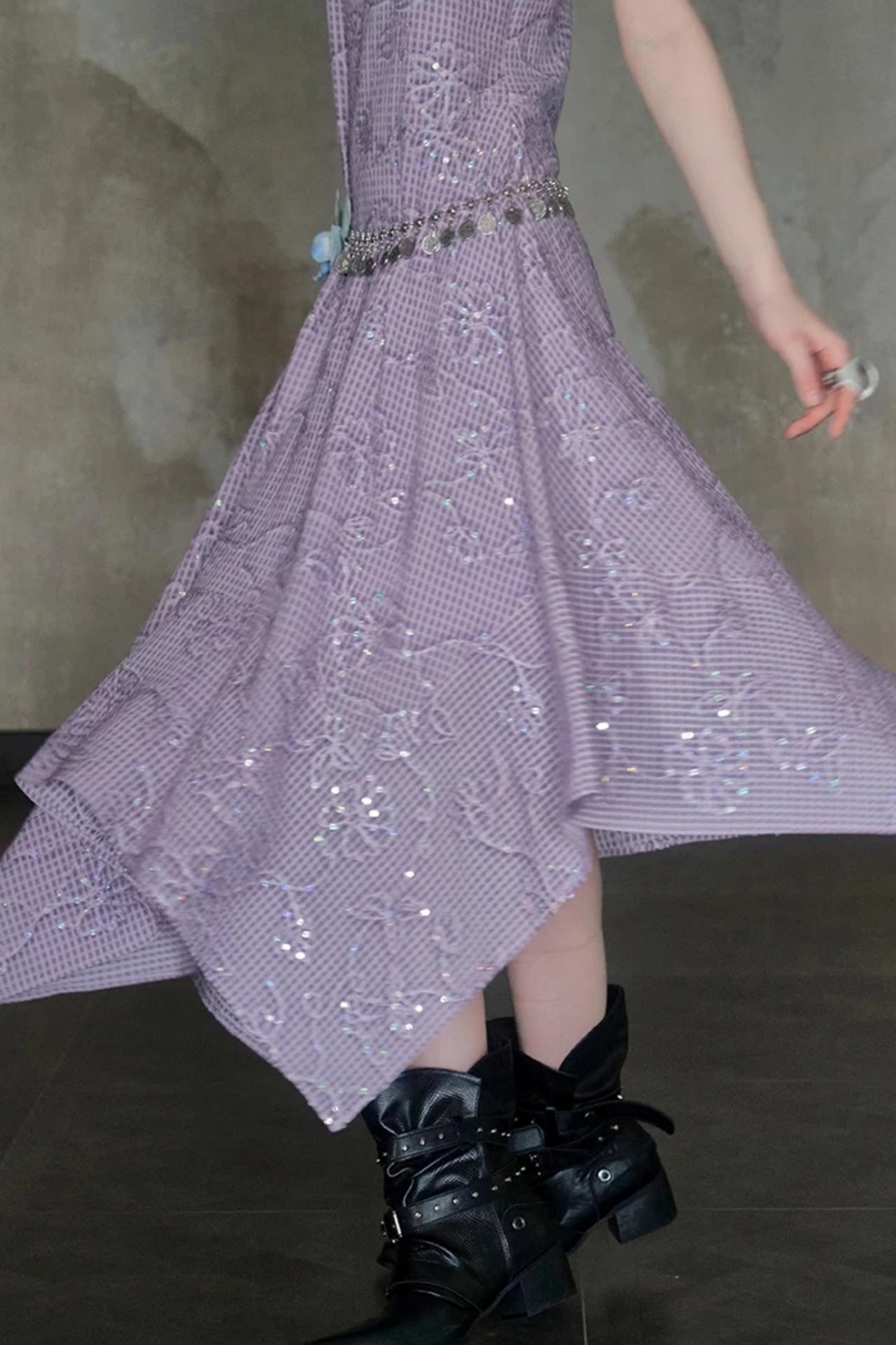 Sequin Embroidered Plaid Dress