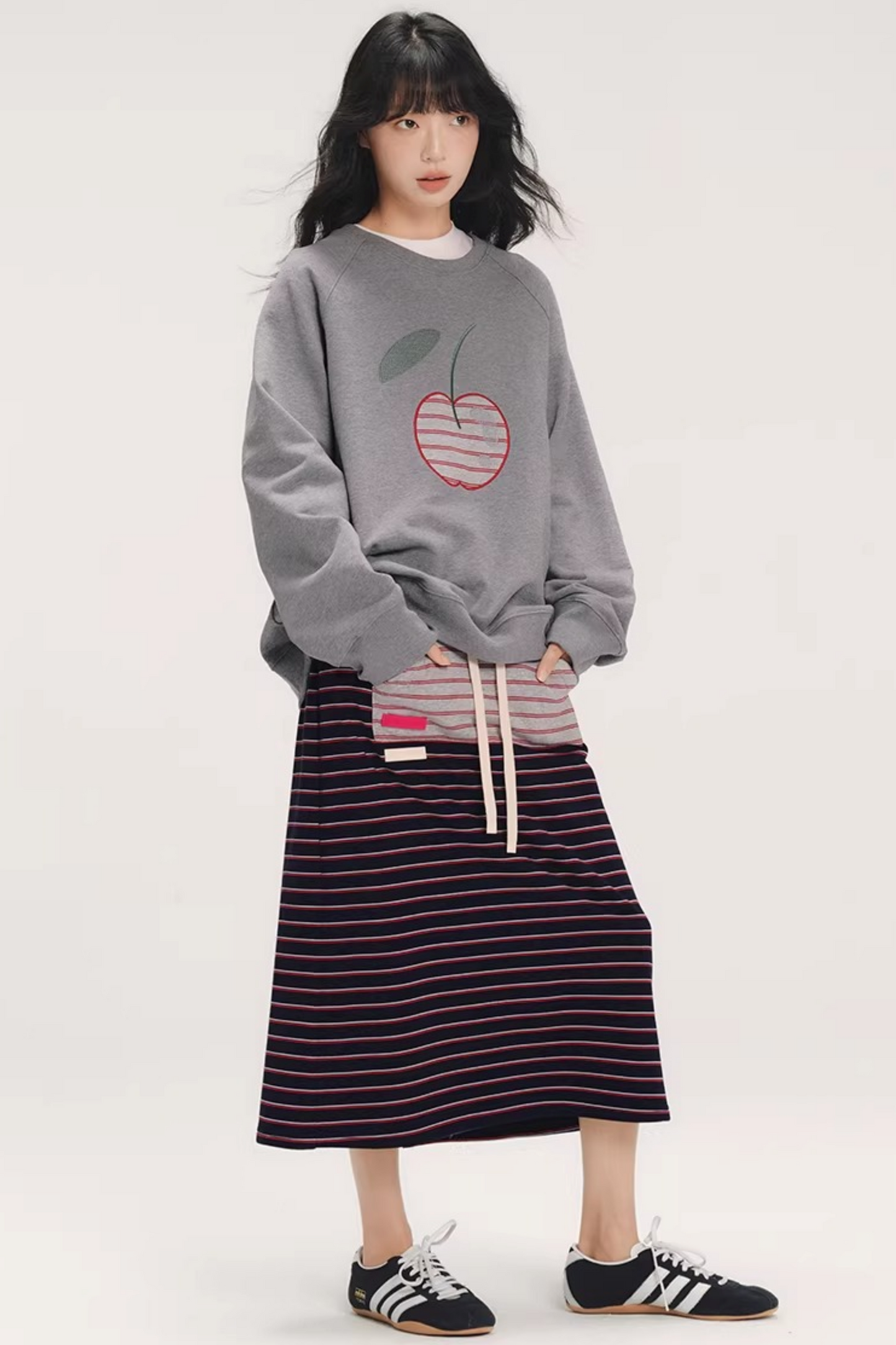 Striped Cherry Patchwork Sweatshirt