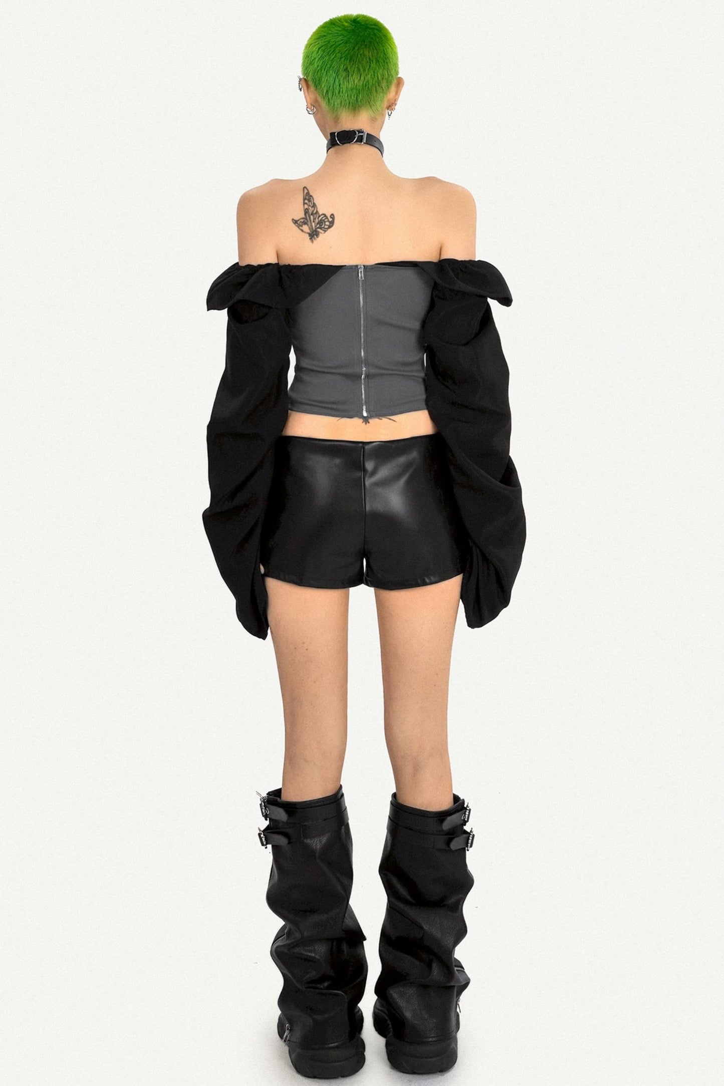 Black PU Leather Short Pants