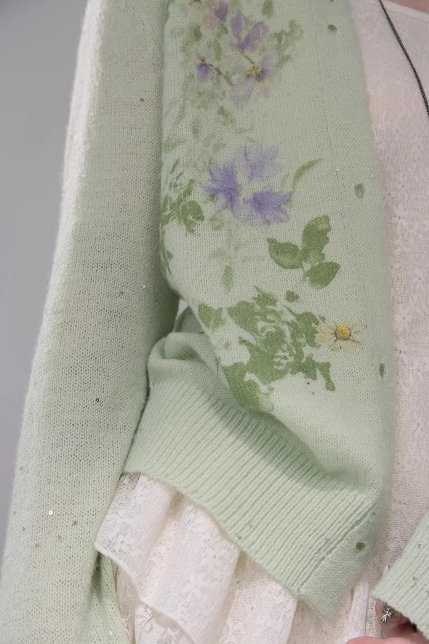 Spring Green Woolen Cardigan Set-Up