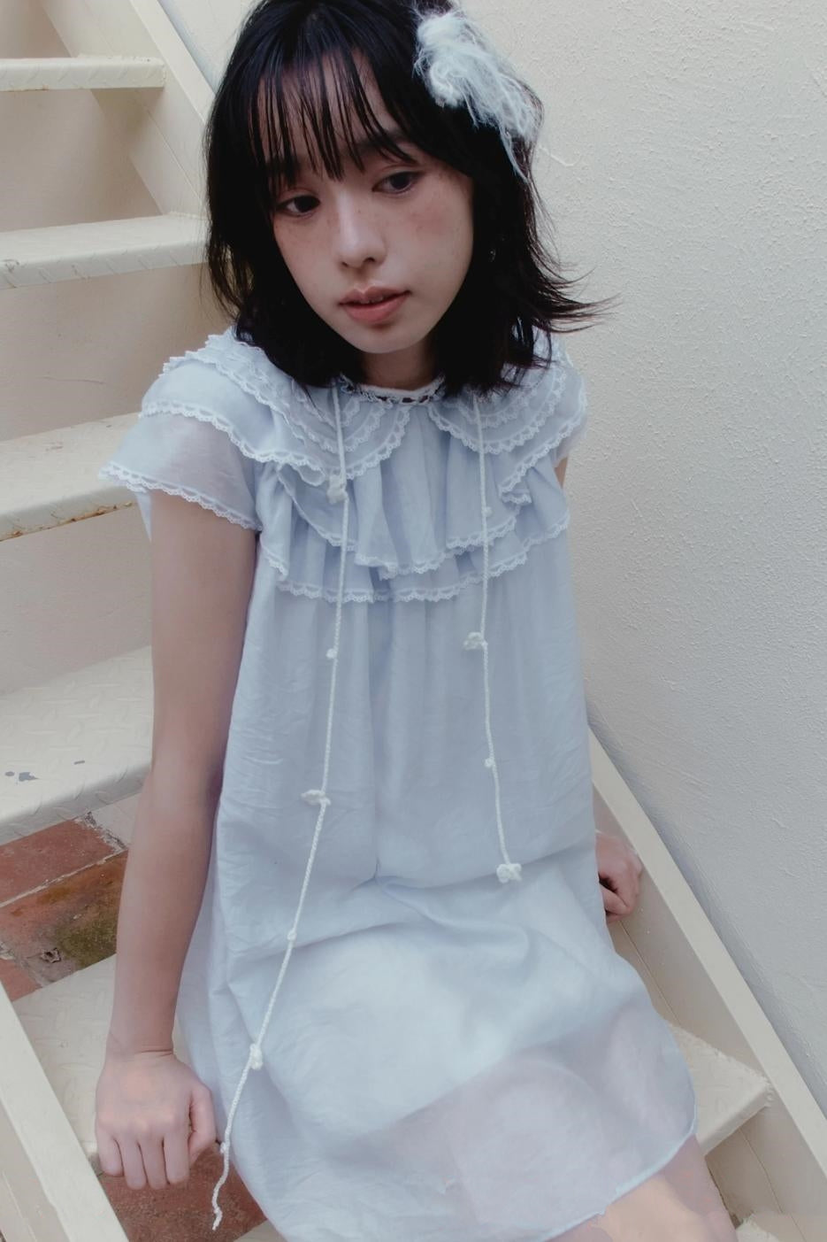 Blue Lace Ruffle Dress