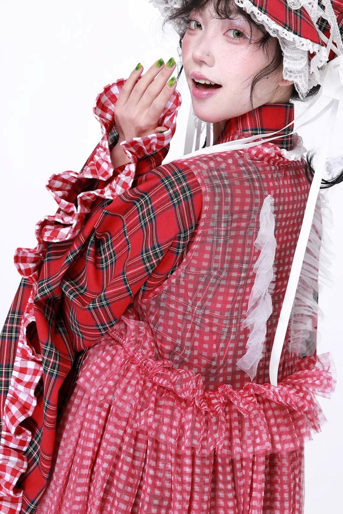 Retro Plaid Mesh Dress