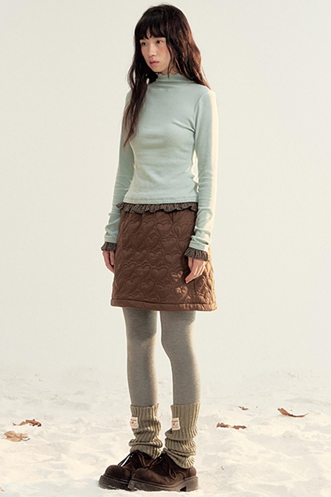 크림 타탄 니트 탑