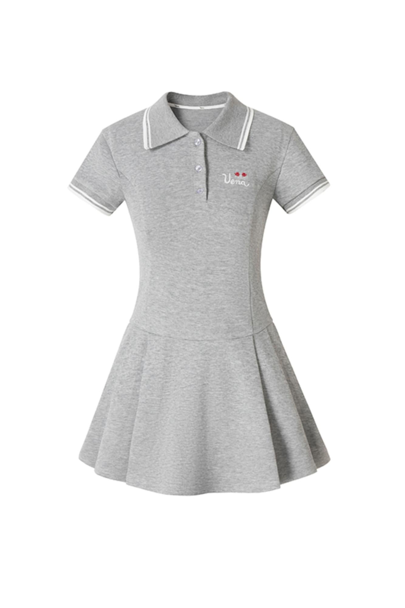 Gray Pleated A-Line Dress