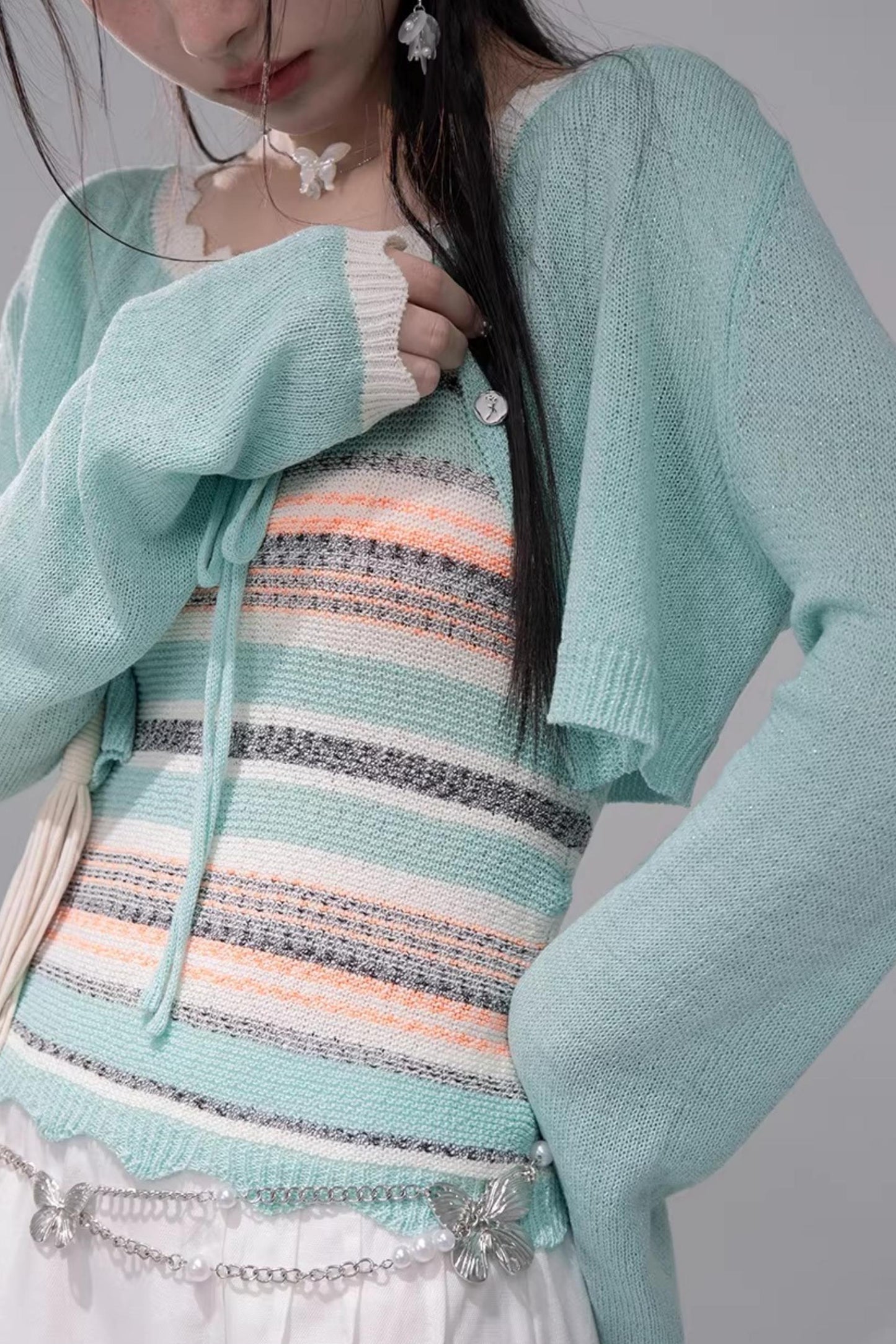 Coconut Breeze Striped Cardigan Set
