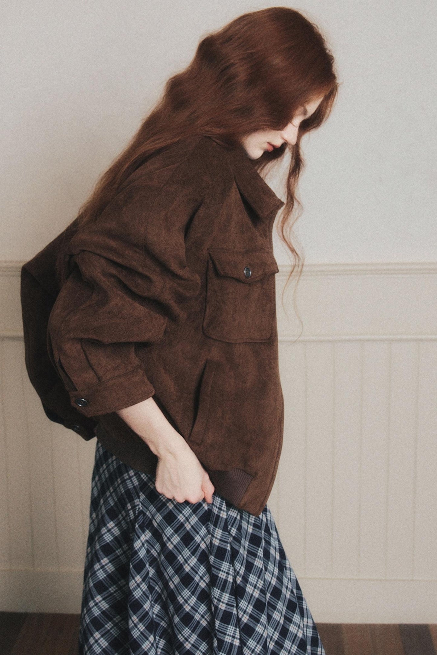 Navy Blue Check A-Line Swing Skirt