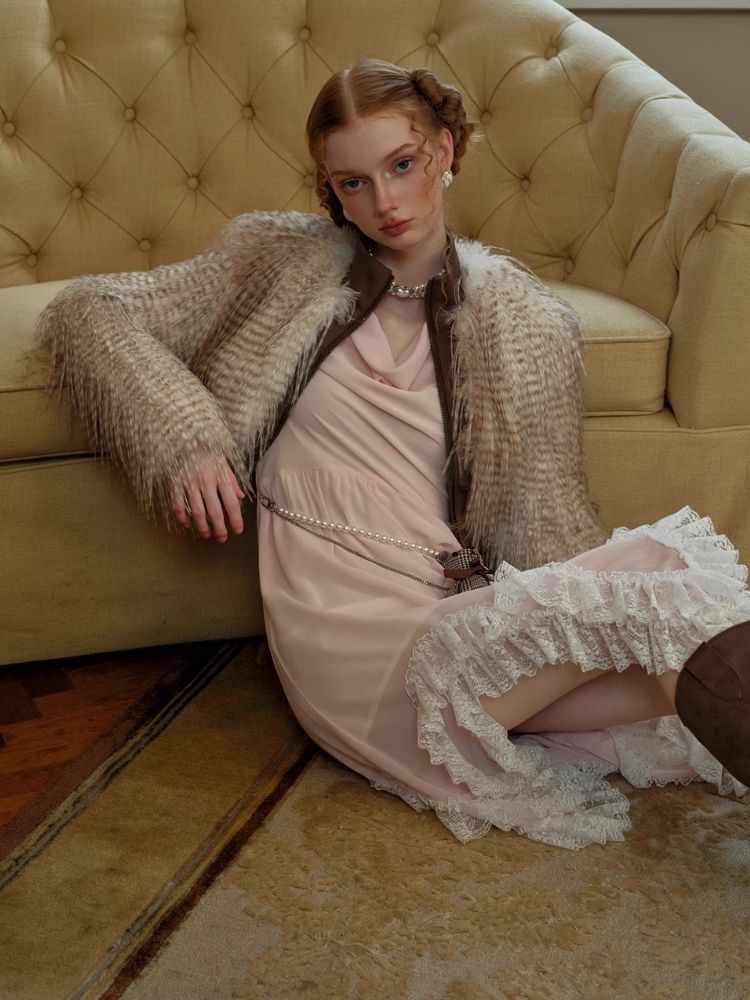 Spitzen Faltenrock gestapeltes Chiffonkleid