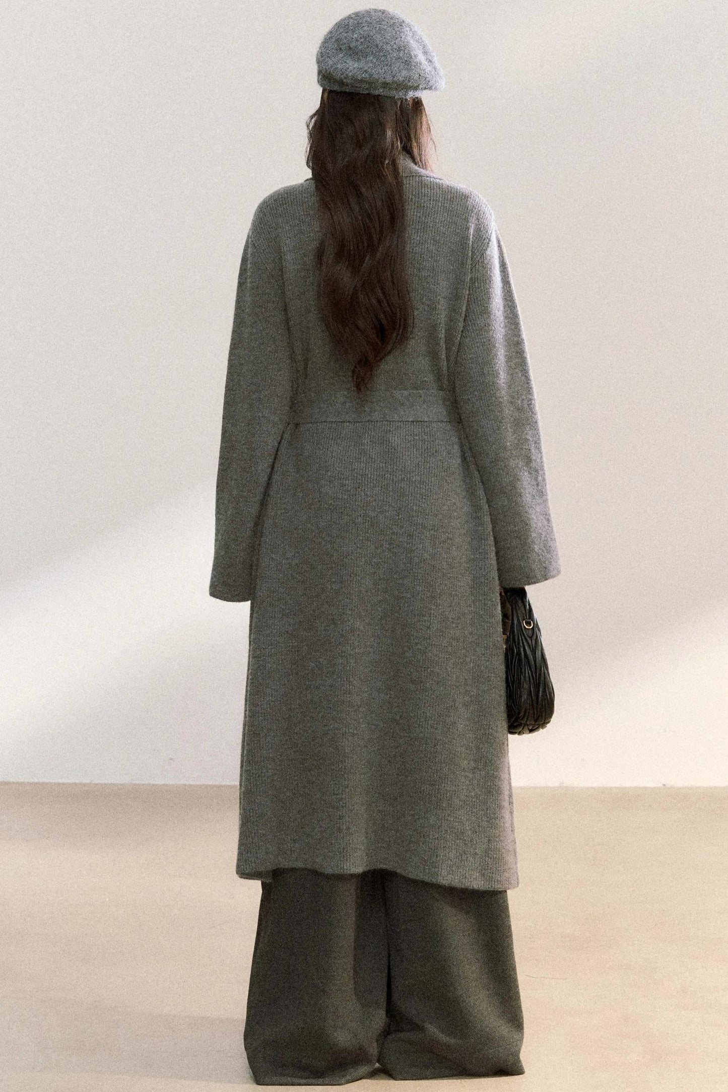 Lapel Double-Breasted Knit Coat