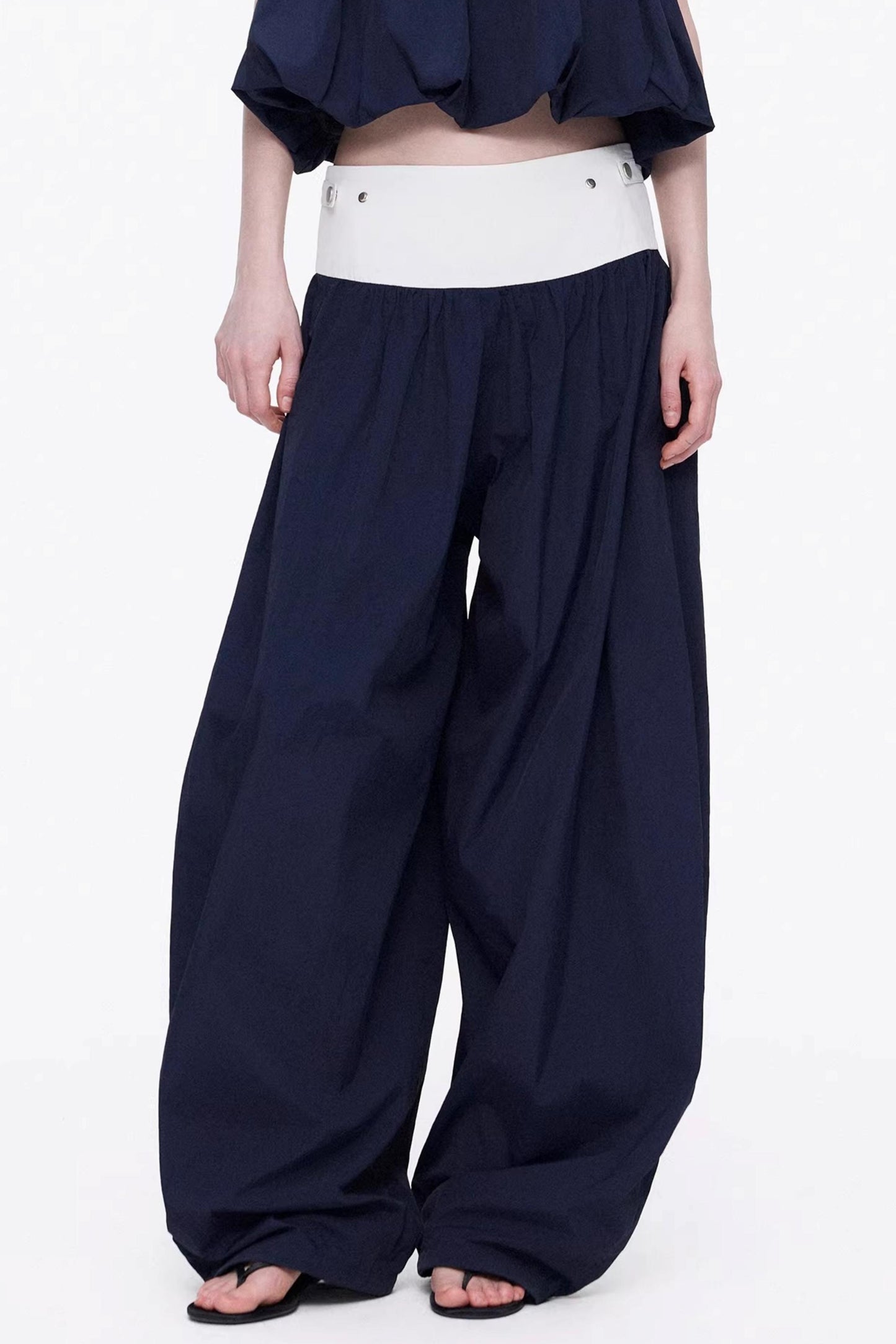 Navy minimalist wide-leg pants