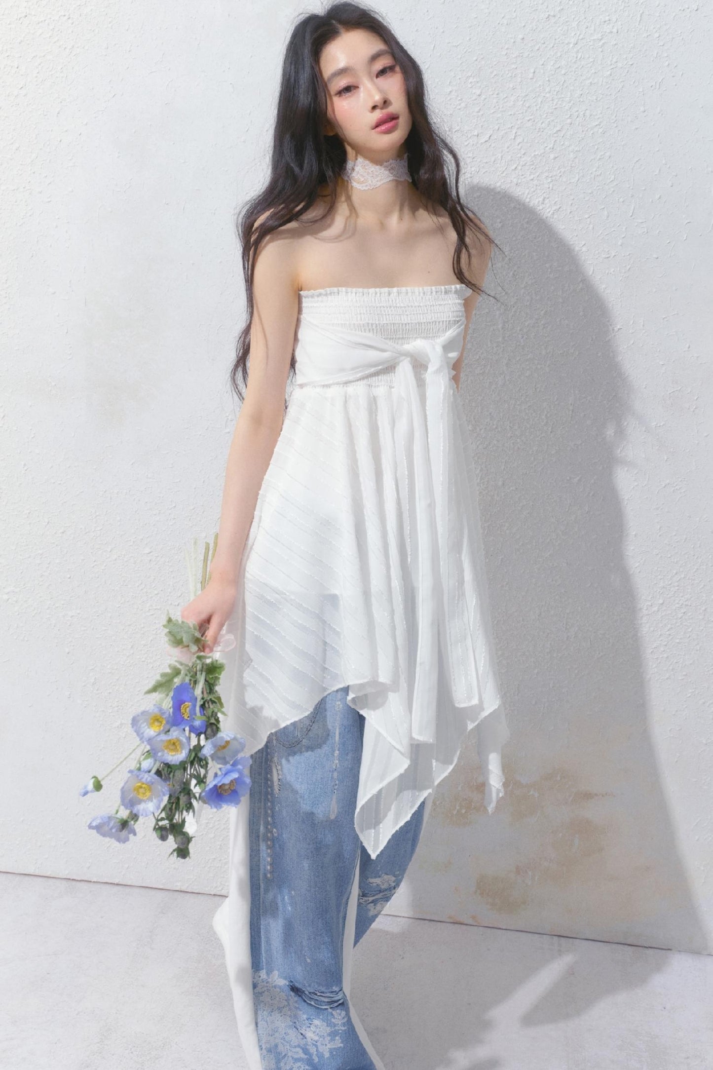 Blue Island White Denim Patch Sweatpants