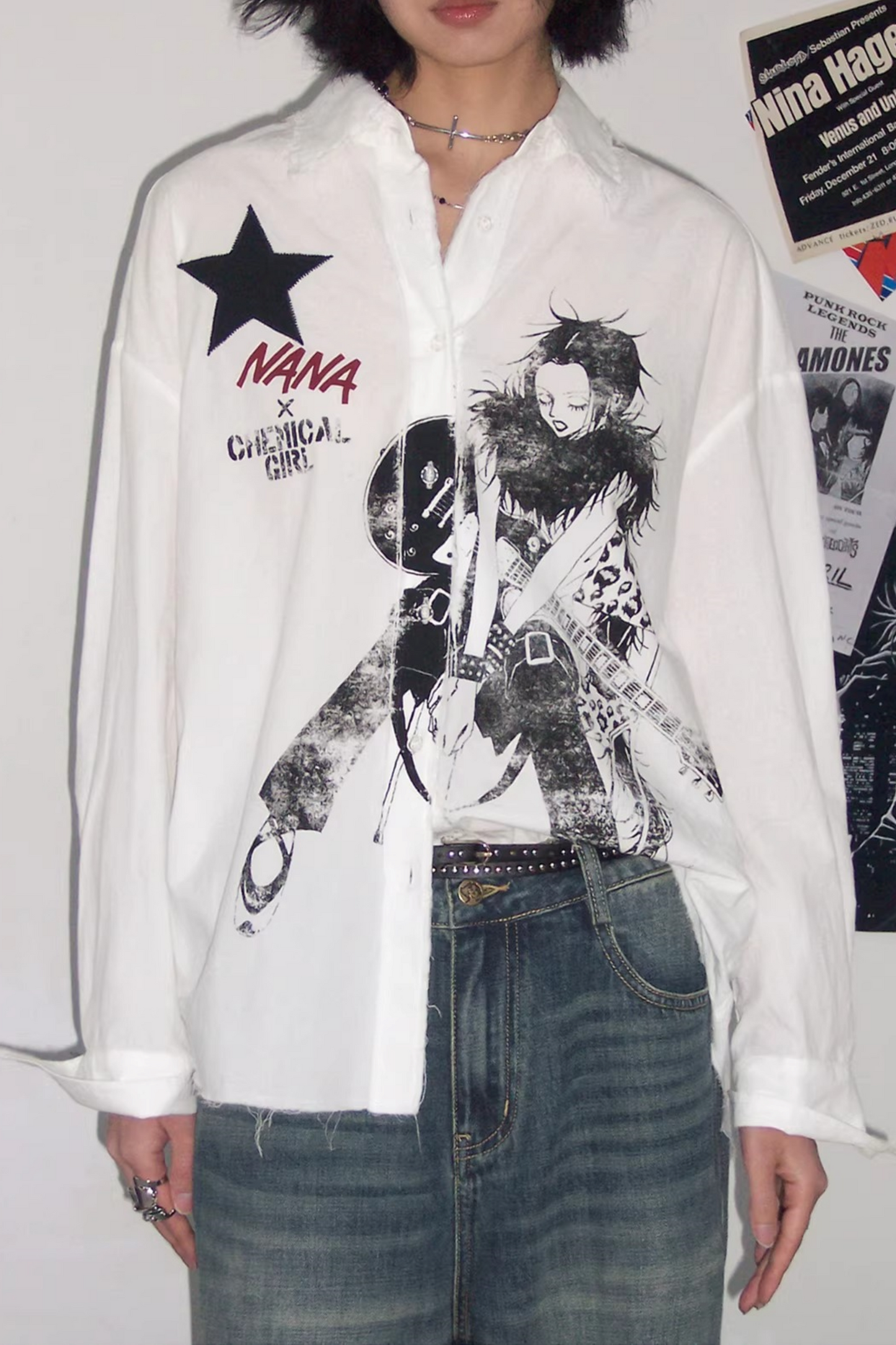 Retro Bluse mit ausgefranstem Saum