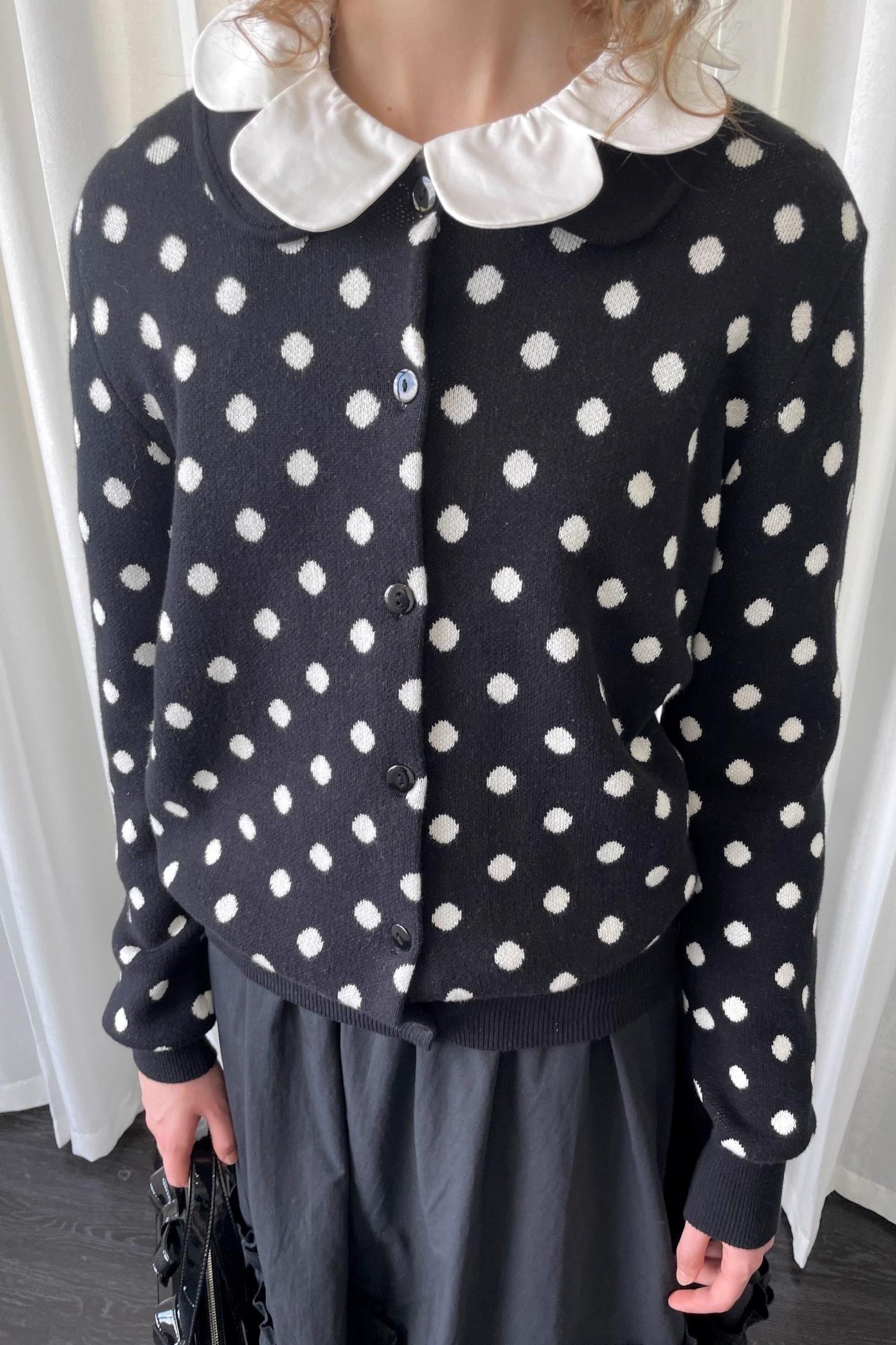 Polka Dot Doll Collar Knitted Cardigan