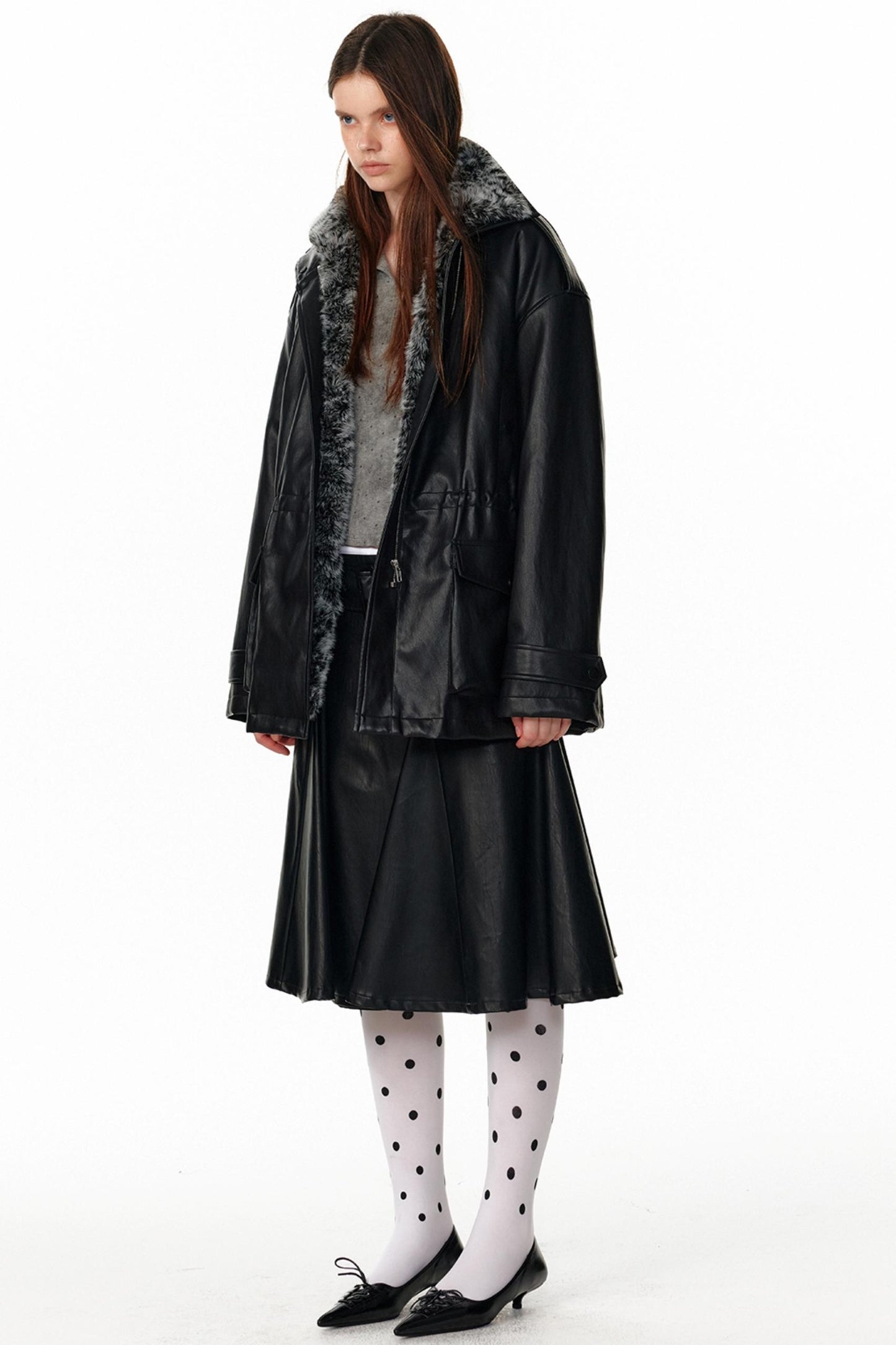 Pu Leather Black Midi Skirt