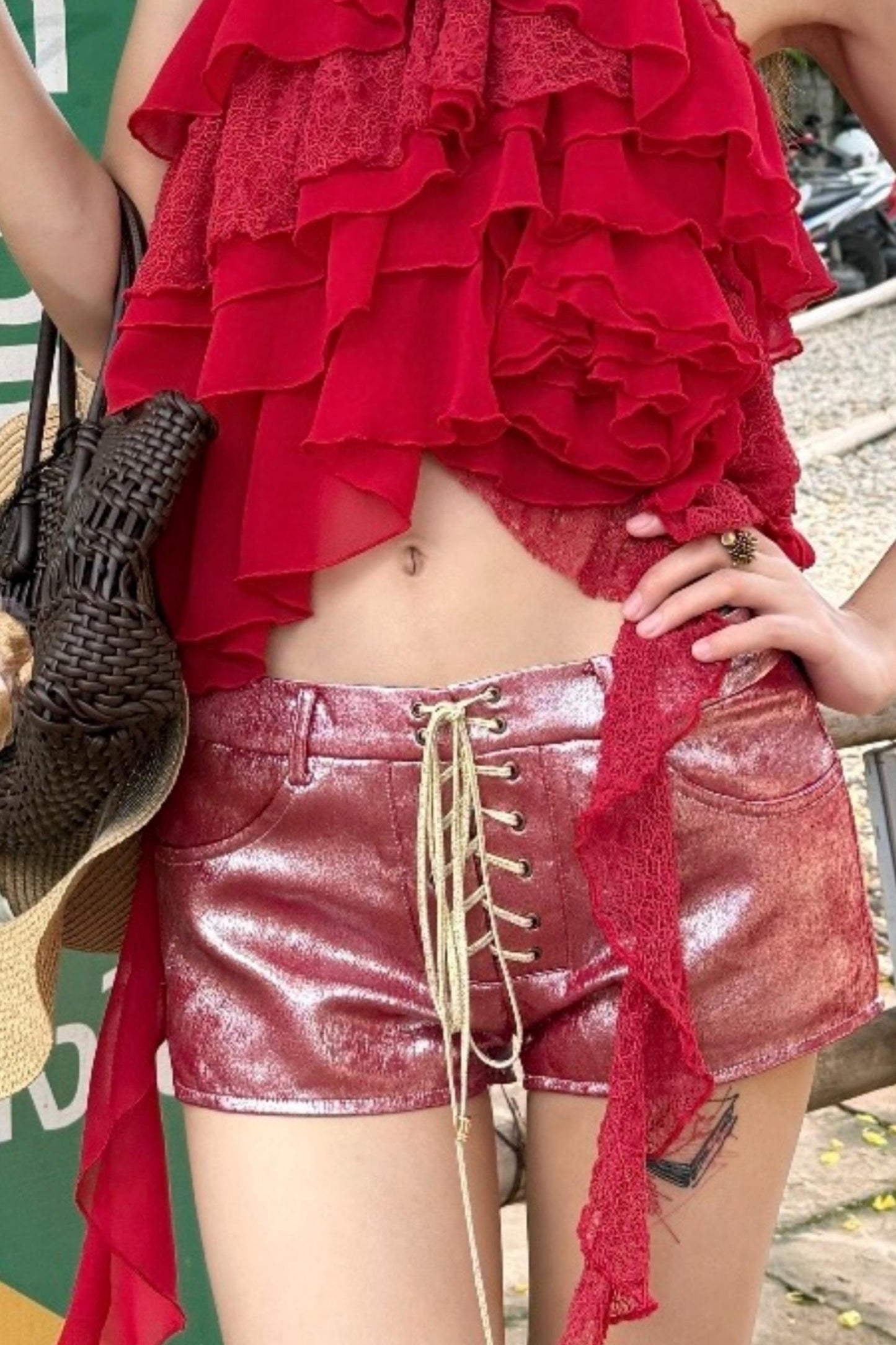 Chiffon Lace Top Shorts Set-Up